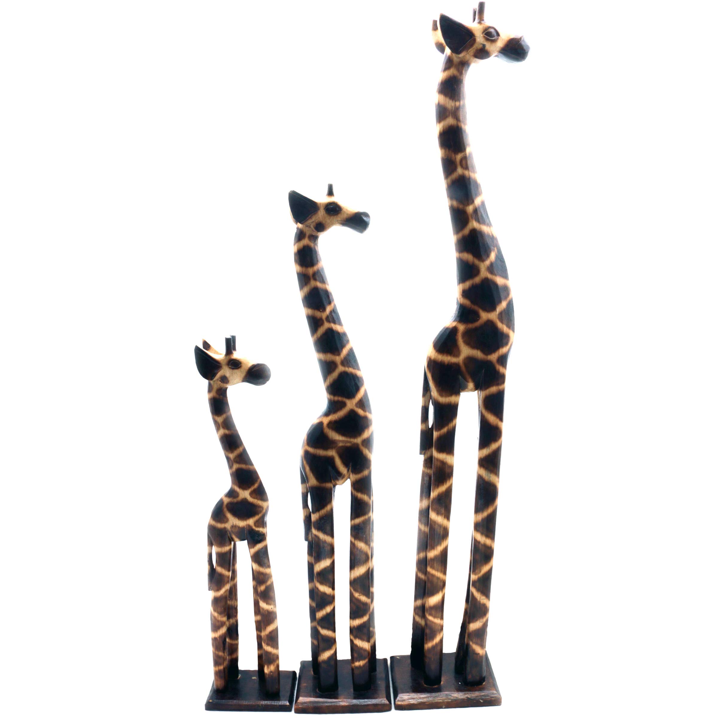 Gall&Zick Figurine en bois en forme de girafe Bali Décoration de jardin appartement Statue animal Motif animal (grand + moyen)