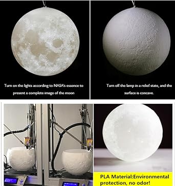 Moon Pendant Light 3D Print Ceiling Lamp Moon Diameter 22 cm [Energy Class F]