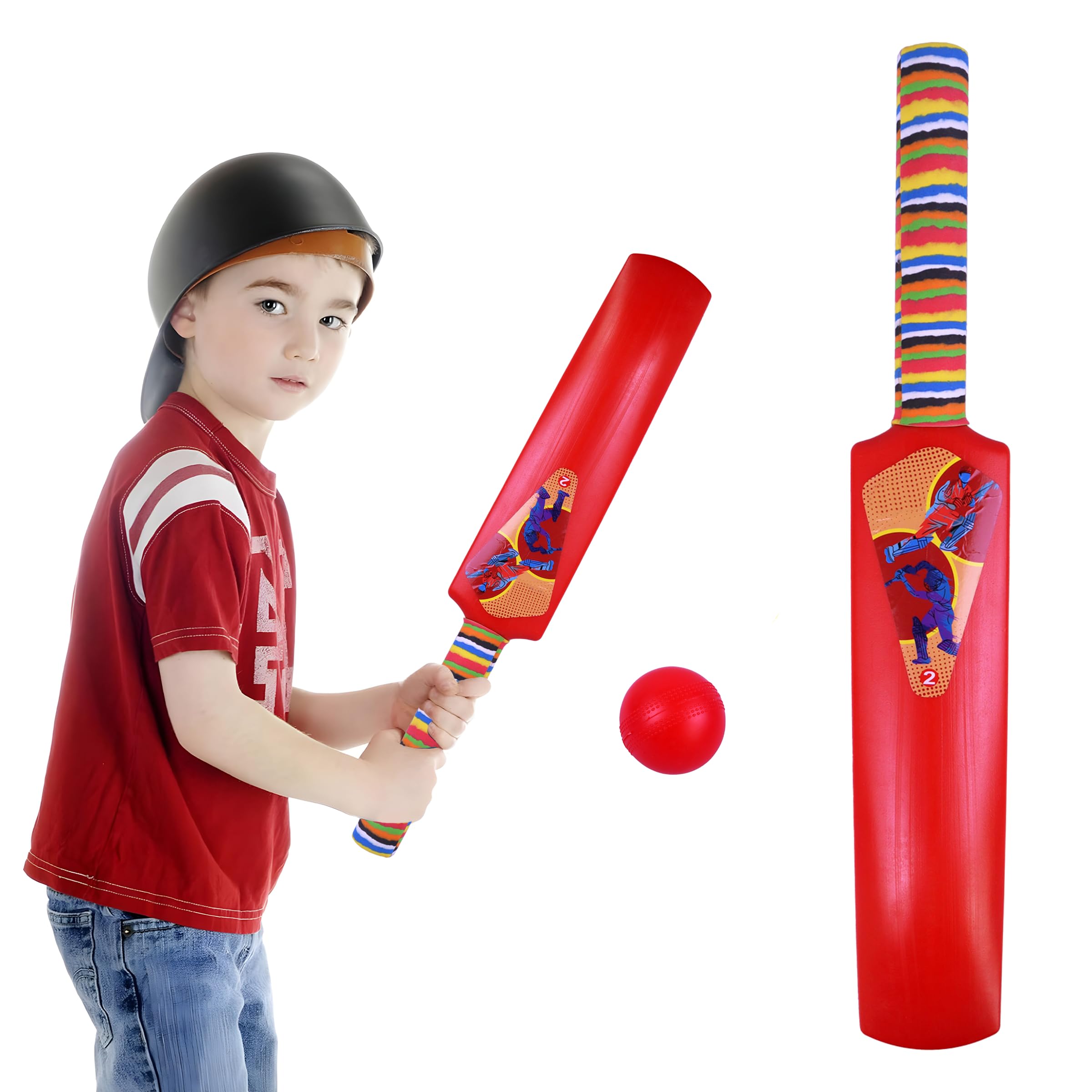 Toyshine Bat and Ball Junior Cricket Combo Size 2 Indoor Outdoor Sports Game Toy for Kids 3 to 5 Years Physical Activity Kids Sports - Multicolor