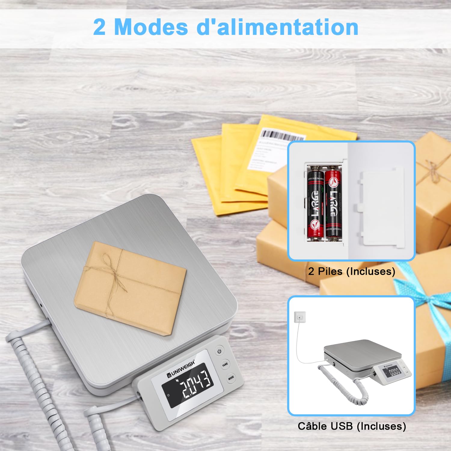 Balance postale numérique UNIWEIGH 88lb/0.1oz avec tare et affichage LCD pour colis et petites entreprises