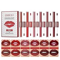 Vista 1 de Juego de 6 lápices labiales líquidos mate, brillo de labios impermeable de larga duración, tinte de labios que no mancha, terciopelo suave de doble