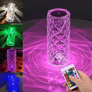 HSLY Table Lamps for Living Room Touch, Crystal Desk Lighting 5 Colors RGB Dressing Table Light with Remote Control Dimmable Nightstand Light USB Rechargeable Ambient Light