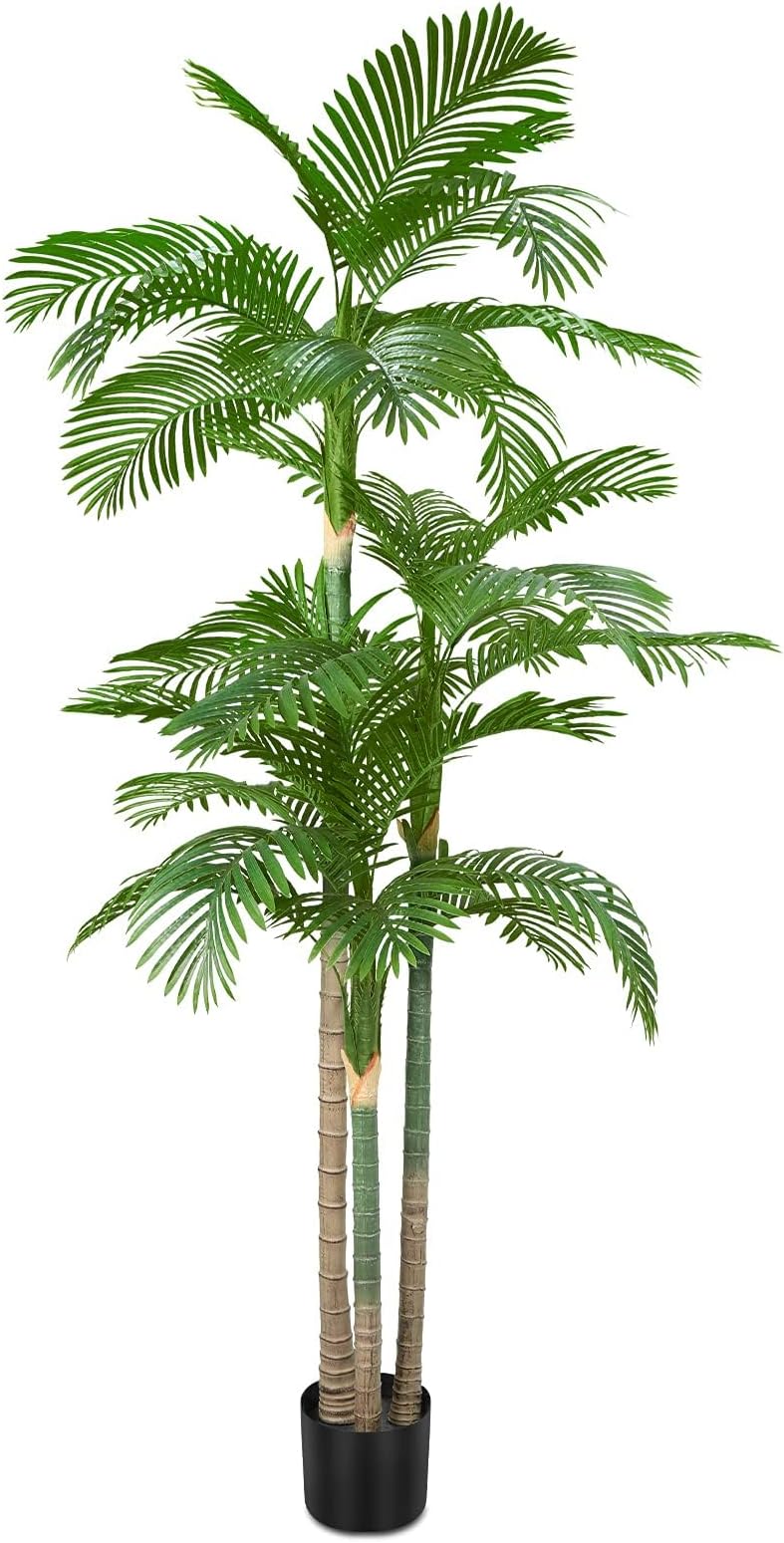 AnTing 8.5ft Tall Triple Golden Cane Palm Artificial Tree Palm Silk Tree in Plastic Sturdy Pot Large Fake Tropical Palm Plant for Indoor Outdoor Office House Living Room Home Decor