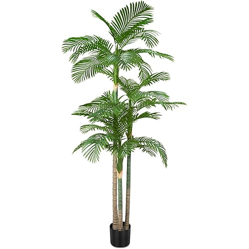 AnTing 8.5ft Tall Triple Golden Cane Palm Artificial Tree Palm Silk Tree in Plastic Sturdy Pot Large Fake Tropical Palm Plant for Indoor Outdoor Office House Living Room Home Decor