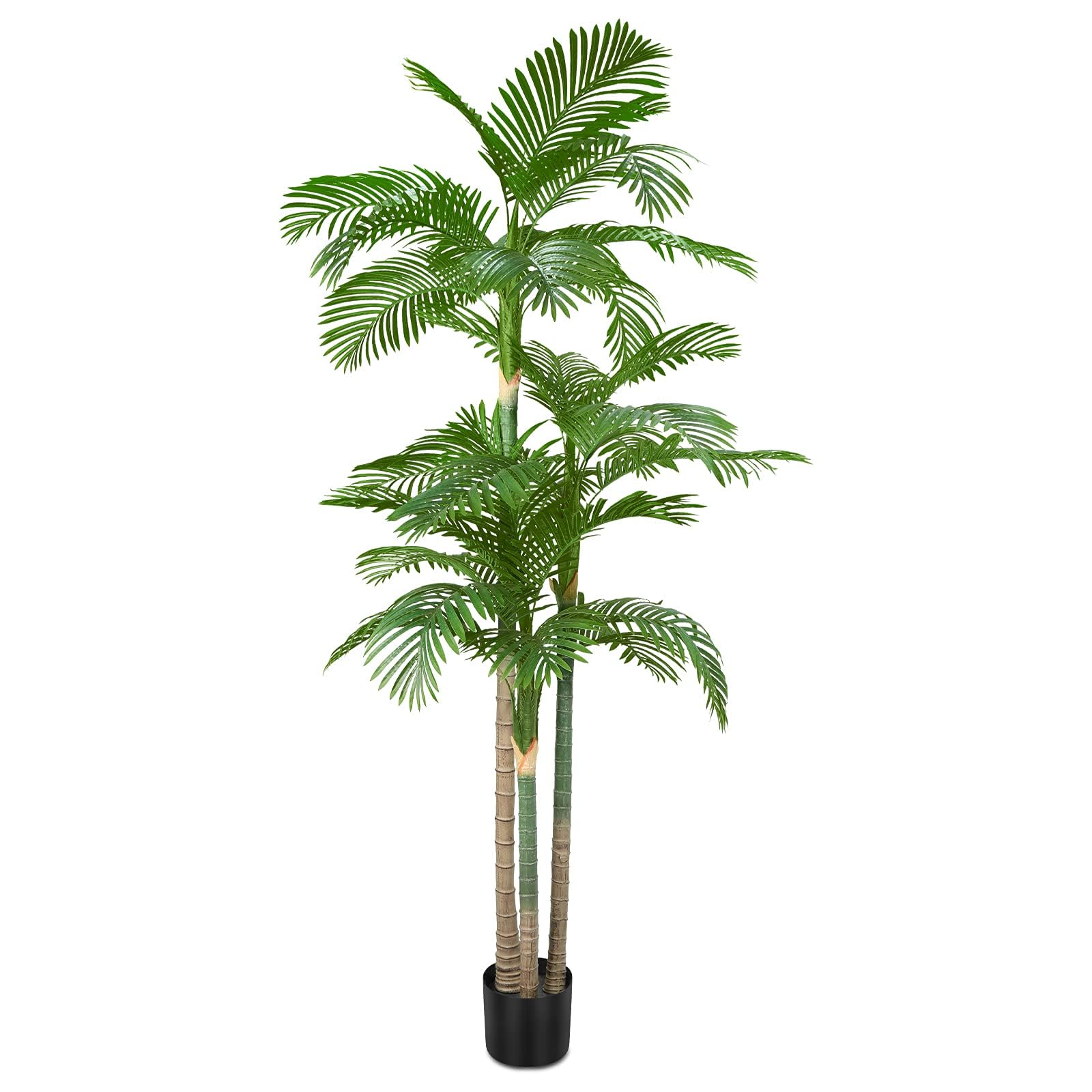 AnTing 8.5ft Tall Triple Golden Cane Palm Artificial Tree Palm Silk Tree in Plastic Sturdy Pot Large Fake Tropical Palm Plant for Indoor Outdoor Office House Living Room Home Decor