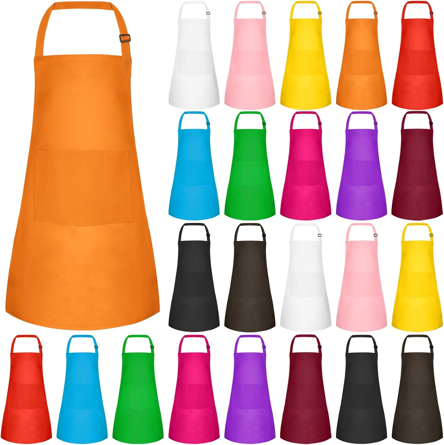 Morcheiong 8/12/24 Pack Adjustable Kids Apron Bulk with 2 Pockets Toddler Apron Kids Painting Aprons for Baking Painting