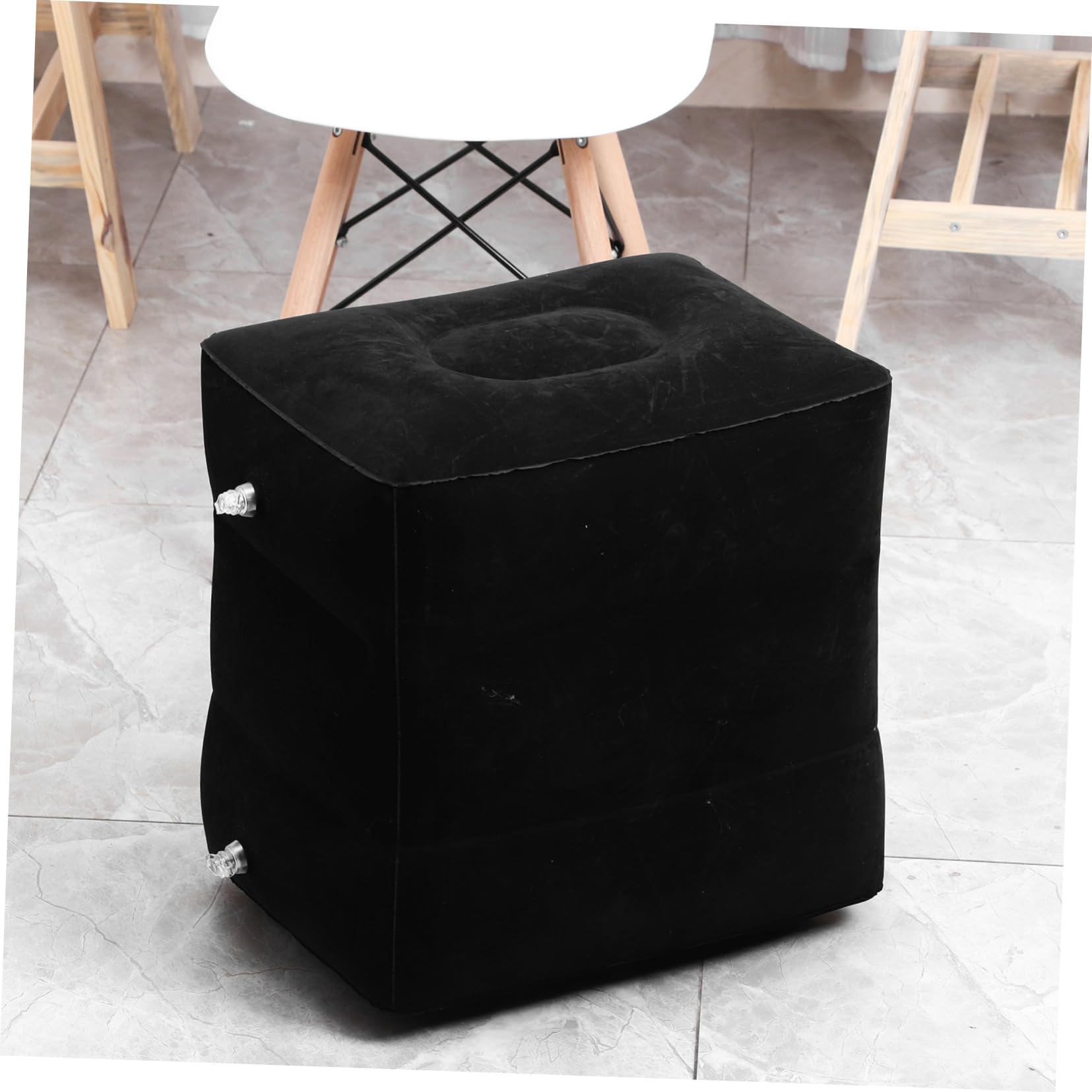 Inflatable Travel Foot Rest with Adjustable Height Portable Leg Rest Pillow for Airplane Car and Train Includes Pump Storage and Dust Cover for Maximum Comfort