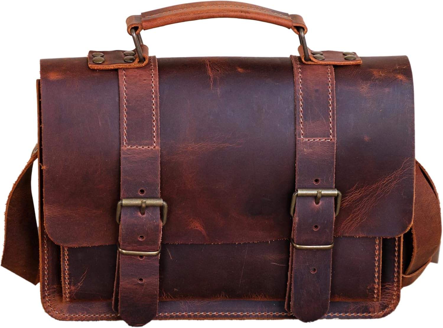 Distressed Leather 6-Pipe Messenger Bag, Handmade Pipe Shoulder Bag for 6-Pipes