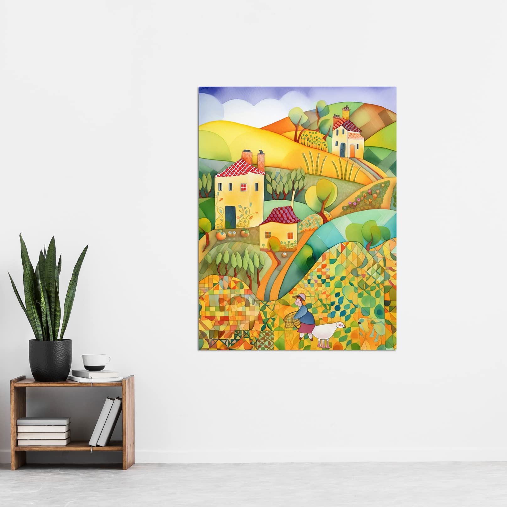 Artery8 Countryside Farming Folk Art Watercolour Painting Extra Large XL Wall Art Poster Print, Unframed Paper 24X32, 81L x 61W cm - Image 2