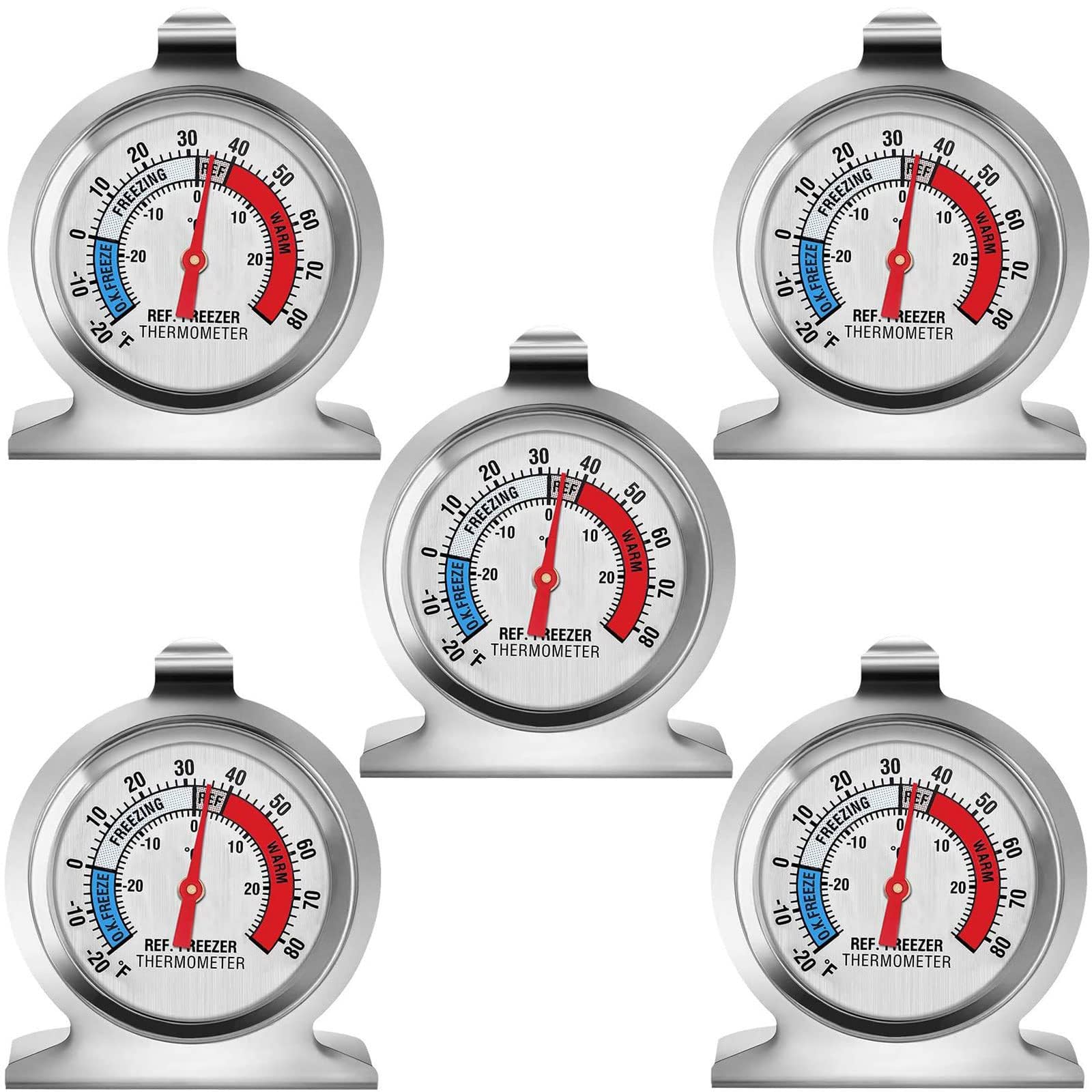 MIANLU 5 Pack Fridge Thermometer - Classic Series with Large Dial and Internal Temperature Gauge - Monitor and Maintain Perfect Temperature in Kitchen Refrigerator