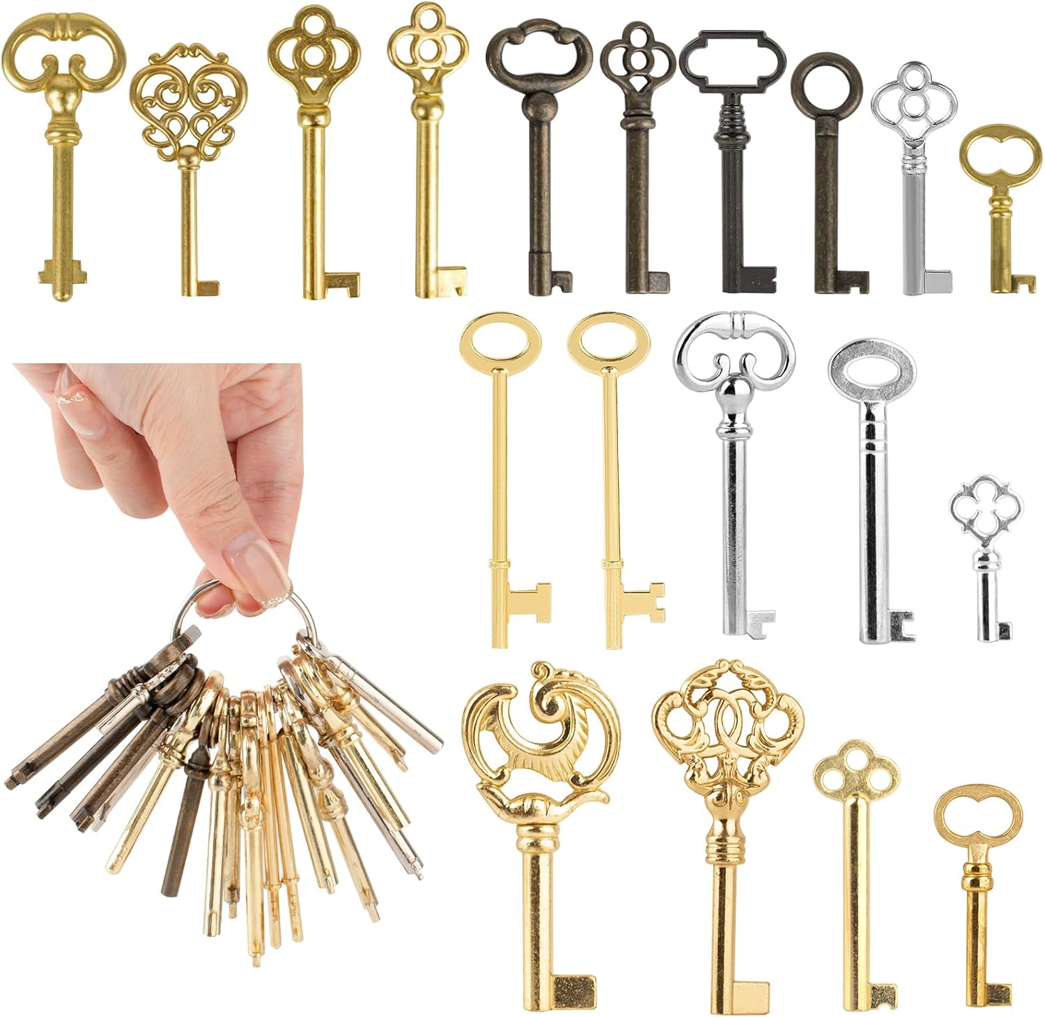 19 Piece Universal Replacement Key Kit, Suitable for Old Furniture Doors, Antique Dressing Tables, Vintage Clocks, Chinese Cabinet Locks, etc., Gives Antique Furniture a Decorative Touch