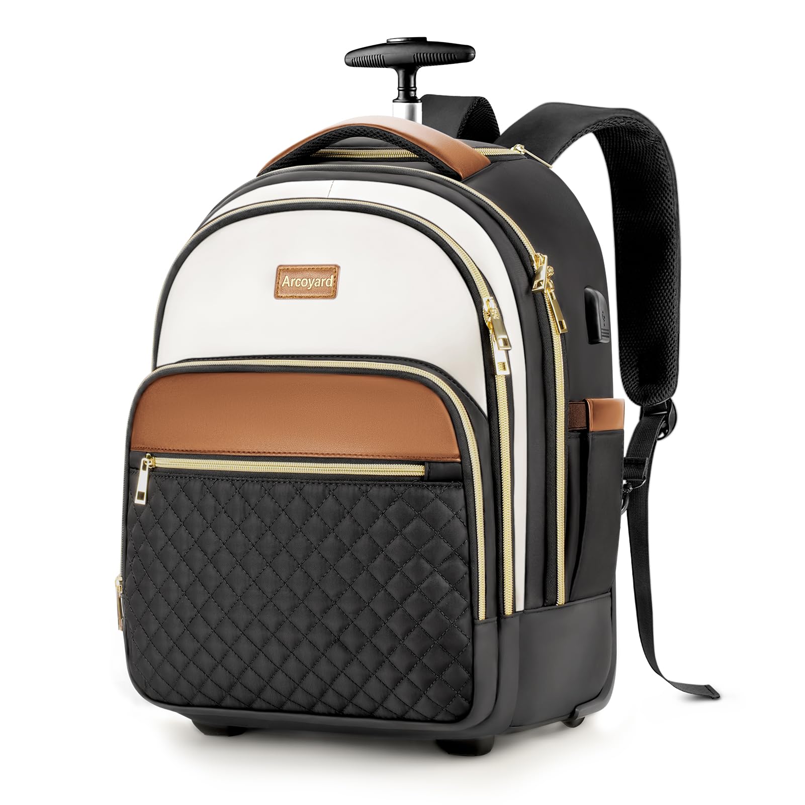 Arcoyard Small Rolling Backpack for Women, Lightweight Travel Backpack with Wheels, Roller Backpacks for Adults, Water Resistant Rolling Laptop Bag,