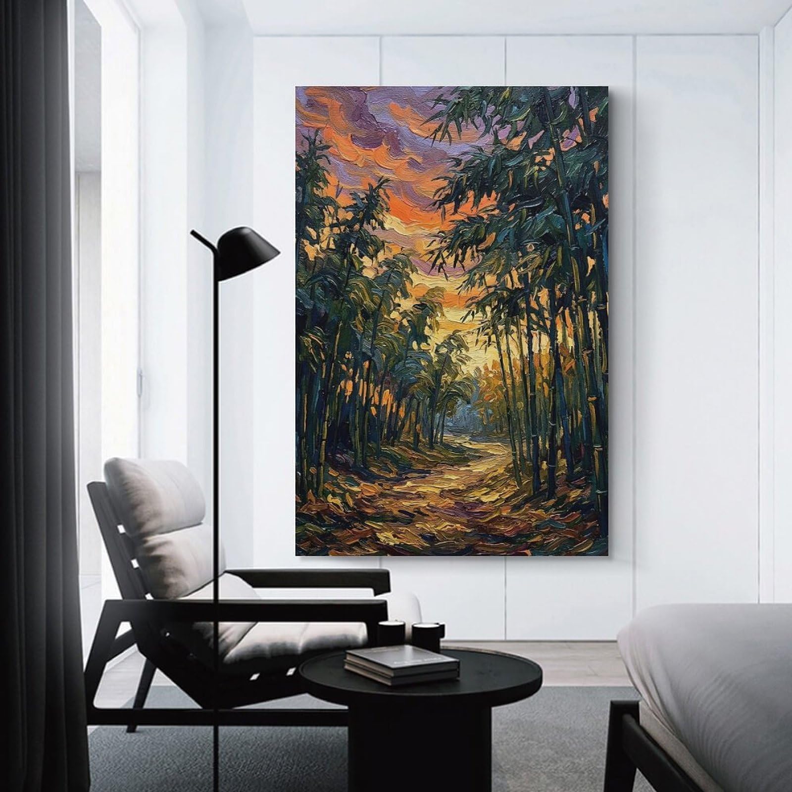 Junmoney Unframe-Style-15 Wall Art Print Bamboo Forest Oil Painting, 16X24inch(40X60cm), For Hallway, Bedroom Or Modern Interiors, Thoughtful Wall Decor For Art Lovers