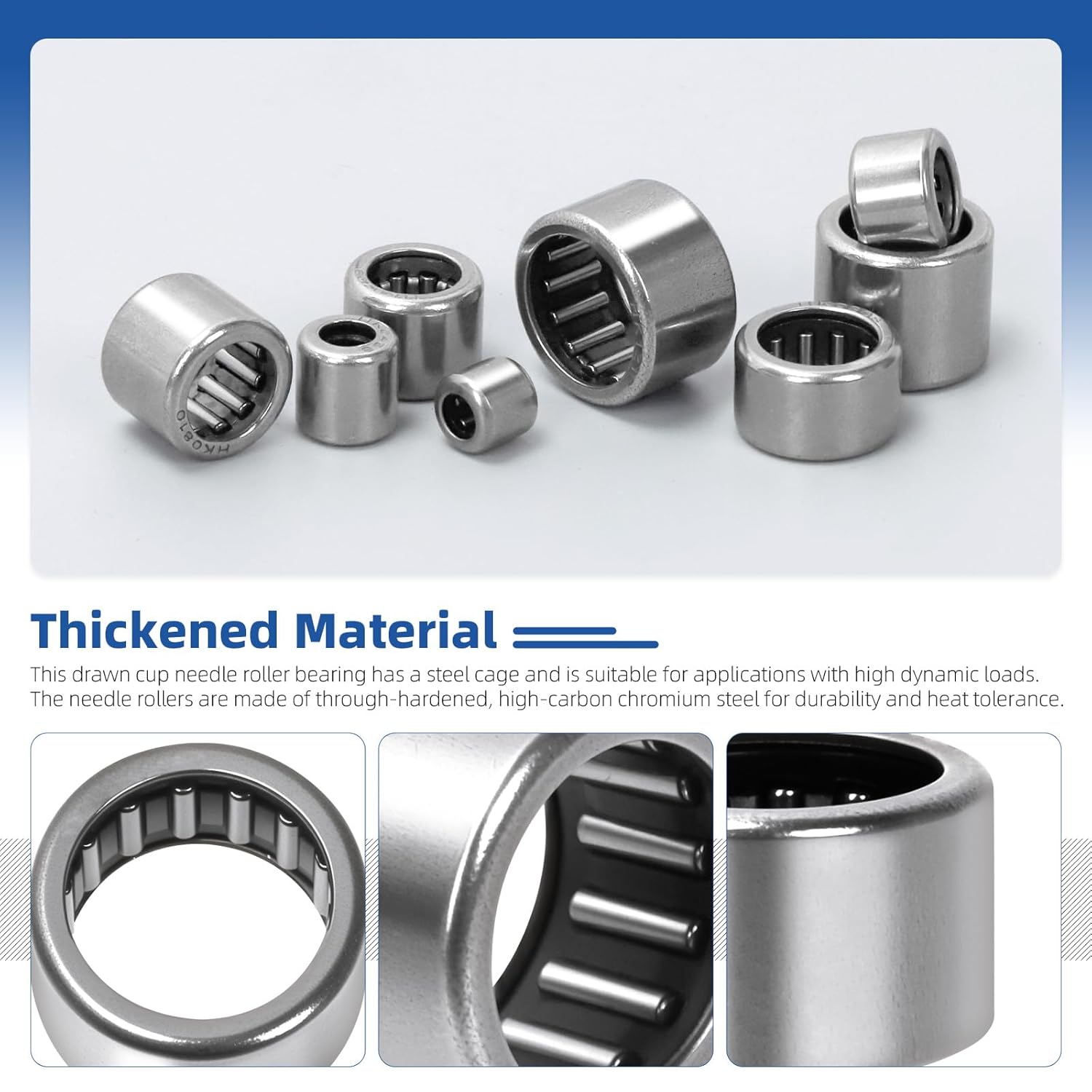 Glarks 32pcs 3/4/6/7/8/9/10/12mm Needle Roller Bearings Kit, Track Roller Bearings Open End, Drawn Cup Needle Roller Bearing, Drawn Cup Roller Open End for Automotive, Machinery, Gearbox Use
