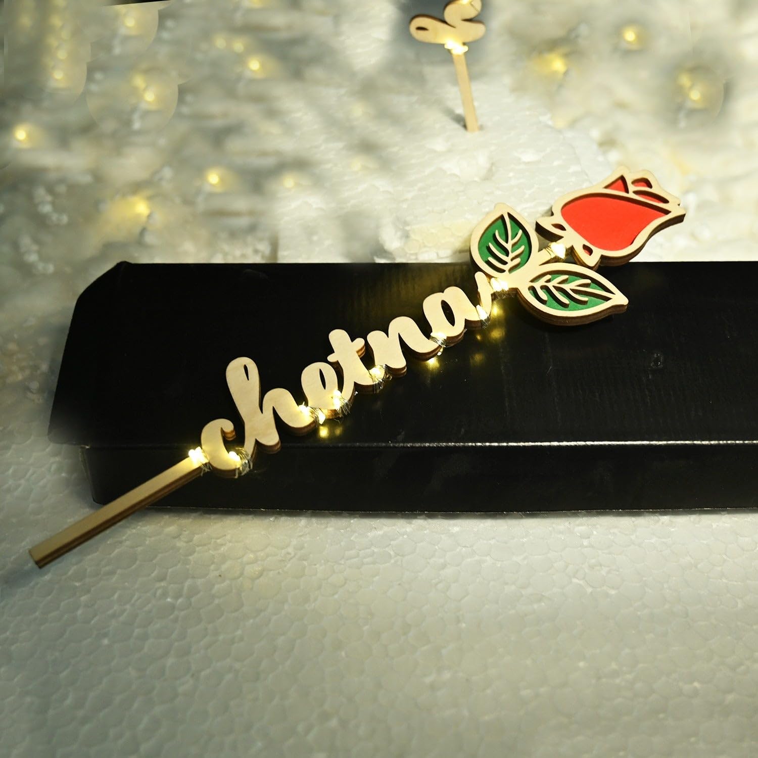 ChitraChaya Personalised Wooden Rose Nameplate with Lights - Multicolor, 11x1.5 Inches, Premium Plywood-image-27