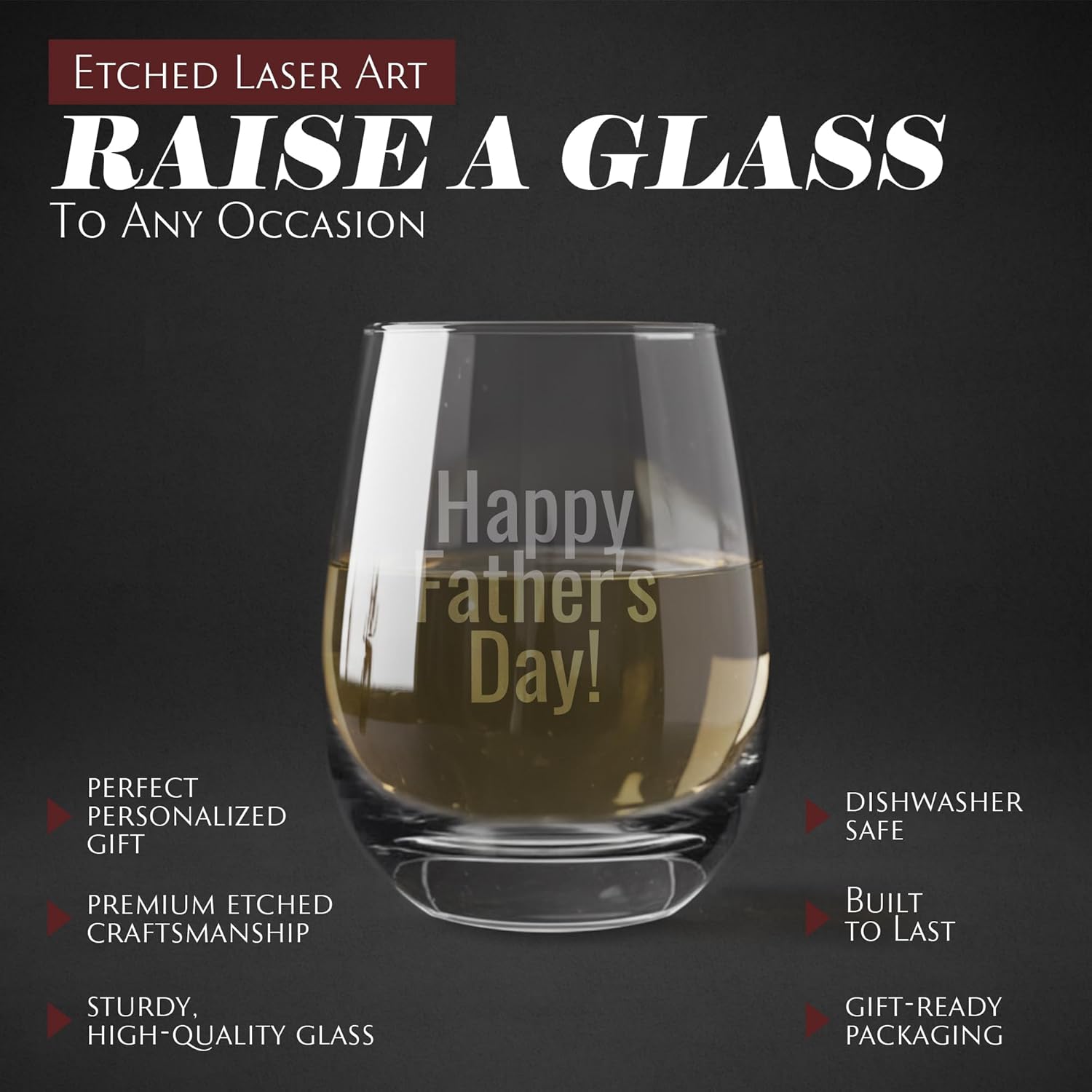 Etched Laser Art Personalized Etched 15.25oz Stemless Wine Glass - Transparent Dishwasher Safe Glassware Customized For Any Occasion, Custom Engraved Wine Glass for Birthday Gifts and Wedding Gifts
