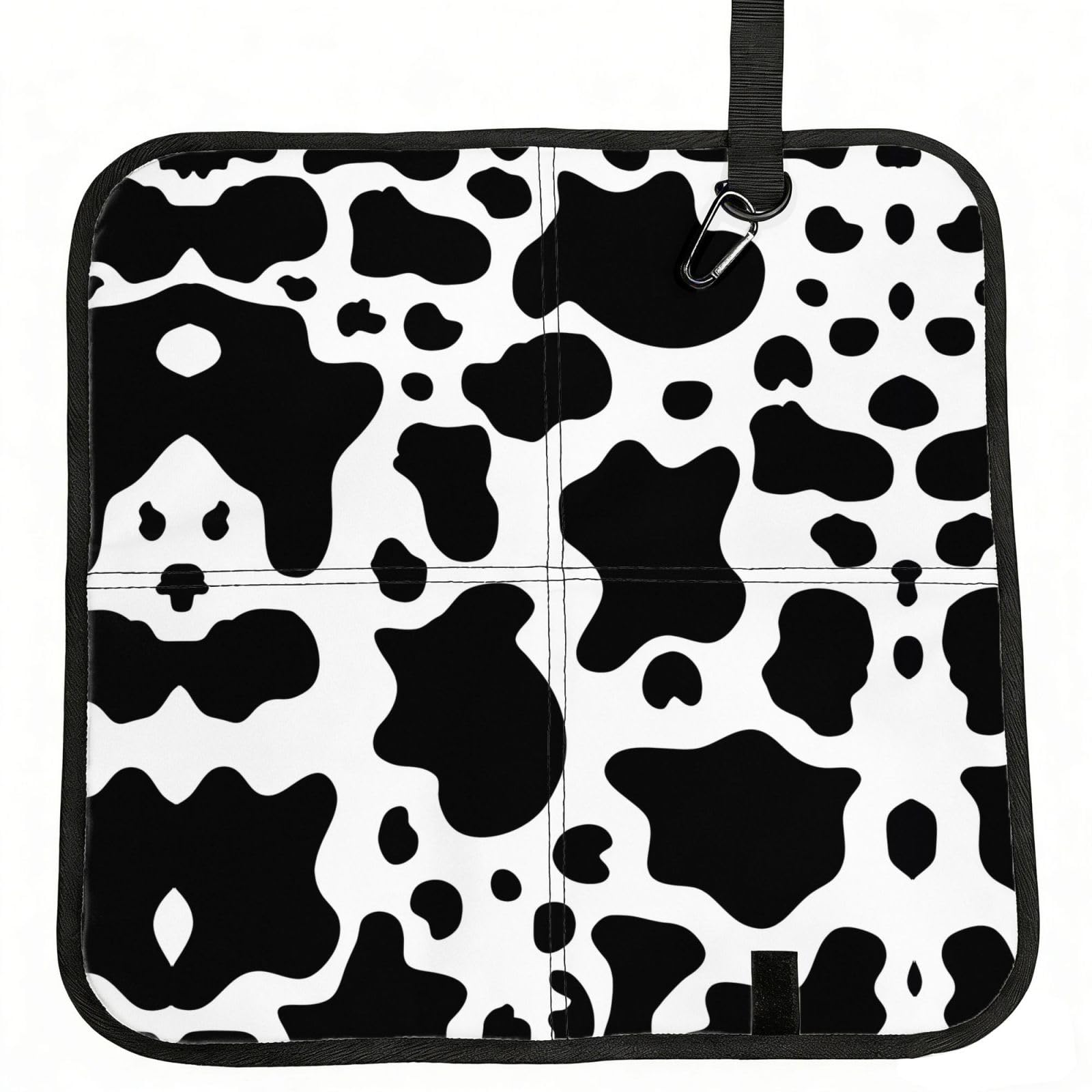 MROWYC Black And White Cow Printed Foldable Seat Cushion - Portable with Carabiner, for Stadium, Camping, Hiking