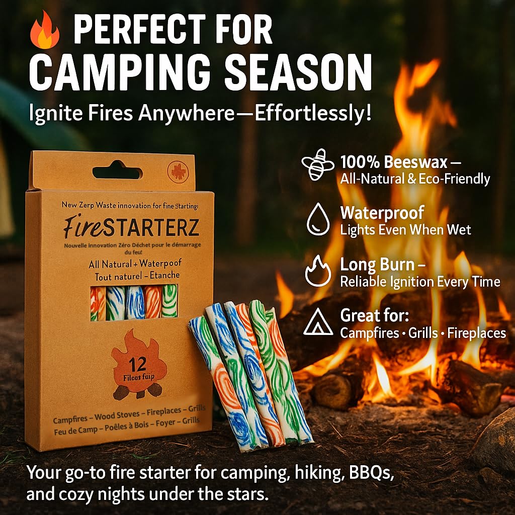 FireSTARTERZ™ 100% Beeswax All-Natural Fire Starters - Perfect for Grills, Fireplaces, & Camping