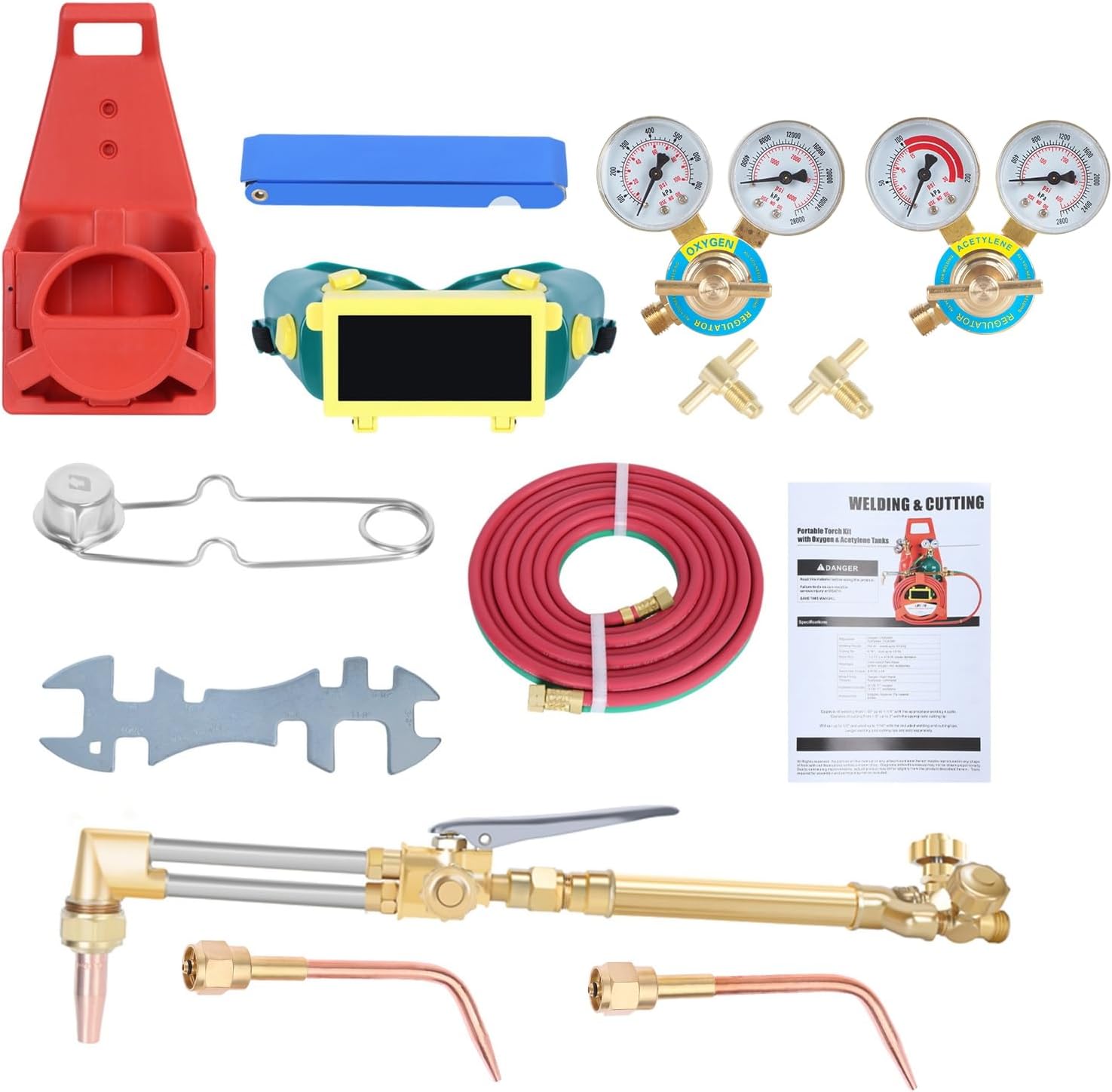 Oxy Acetylene Torch Kit - Cutting Torch Kit - Portable Acetylene Welding Cutting Torchs Kits, Medium Duty Gas Welding Outfit Totes Kits without Tanks Red