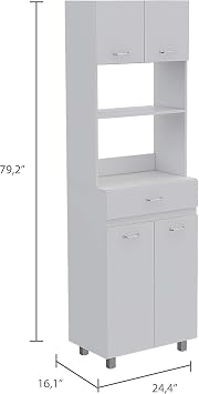 FM FURNITURE Auburn Microwave Pantry Cabinet with 2 Cabinets, 2 Open Shelves, and Drawer, White