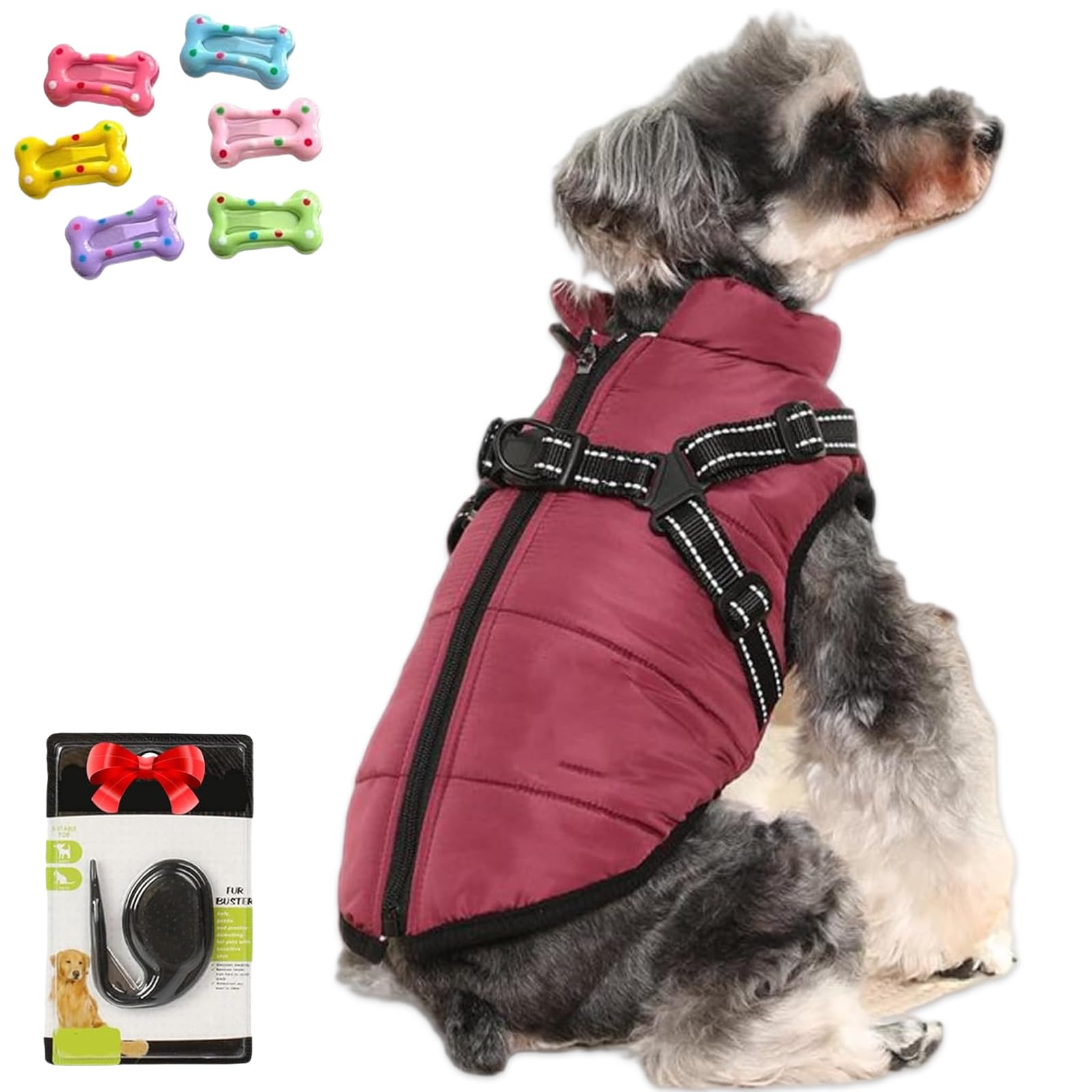 Furry King Dog Winter Coat, Furryking 3 in 1 Winter Jacket for Dogs, Waterproof Fleece Winter Warm Dog Coats for Small Medium Dogs (Red, M)