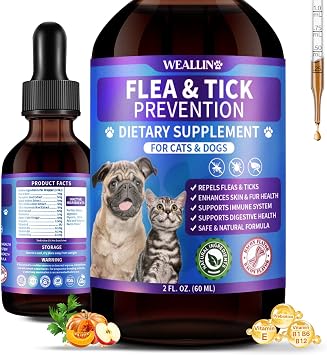 WEALLIN Flea & Tick Support Drops, Oral Flea Support for Dogs & Cats 60ml