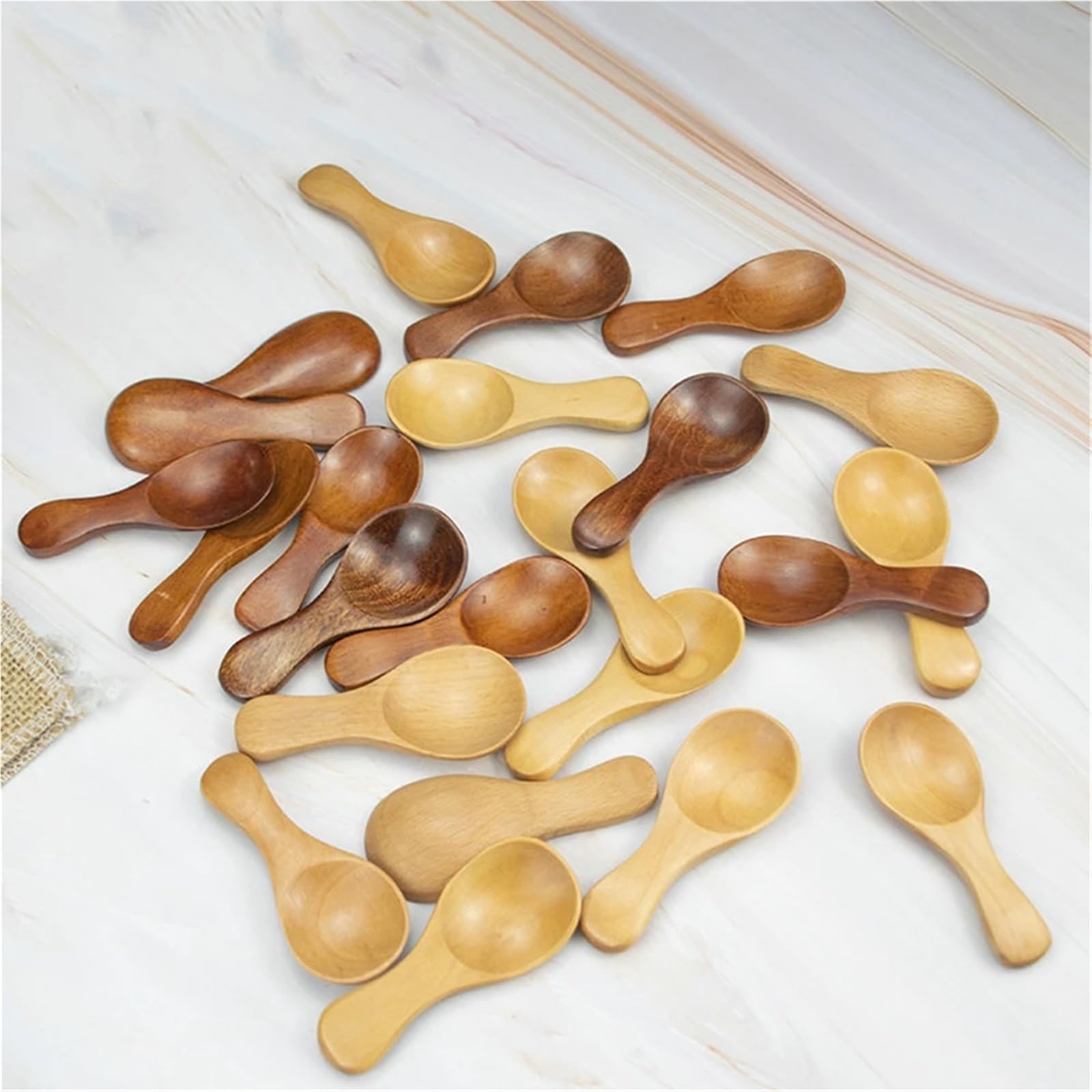 30 kleine Holzlöffel Mini-Teelöffel für Gewürzhonig | Umweltfreundliche Mini-Holzlöffel, perfekt für Gewürze, Honig und Gewürze. (A)