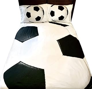 The Fun Home Novelty Company Soccer 5 PC Kids Twin Bed Set with Round Comforter, 2 Pillowcases, Sheet Set, and Large Circle Super Soft Microfiber Flannel Comforter