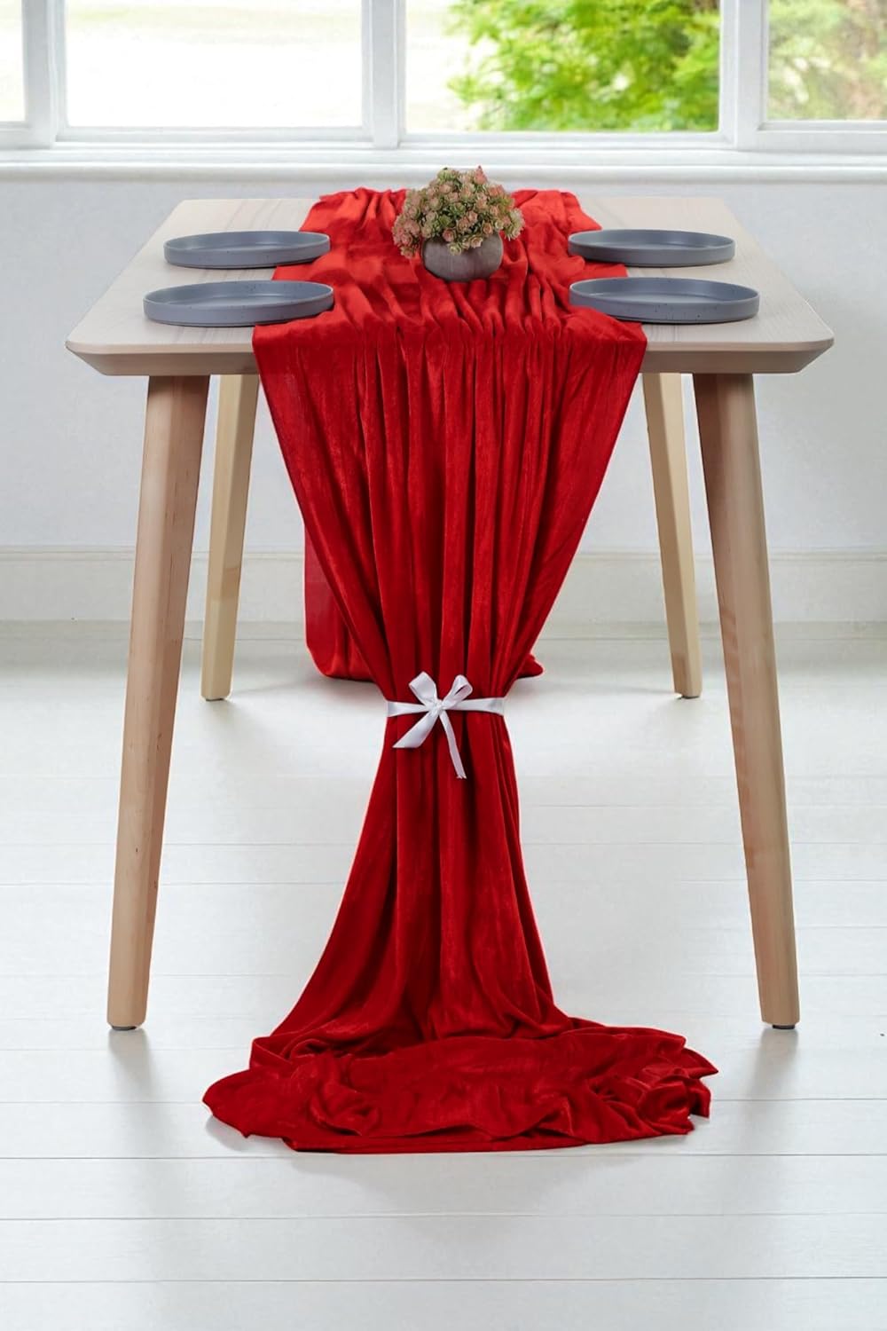 MDS® Pack of 20 | Red | Velvet Table Runner 20 x 120 Inches 10ft Long Luxurious Soft Romantic Wedding Runners for Party Reception Bridal Shower Birthday Banquets Dinner Table Decoration