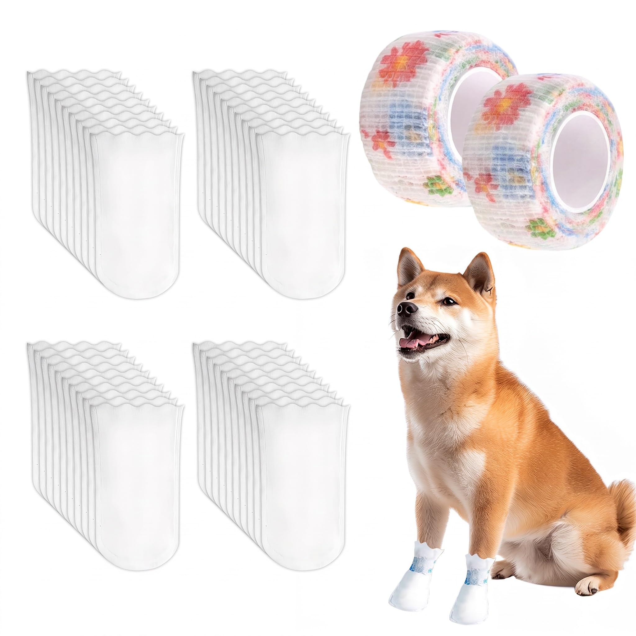 Ruiunchu 40 Pcs Dog Paw Protectors Bandages Boots Injured Paws Waterproof L