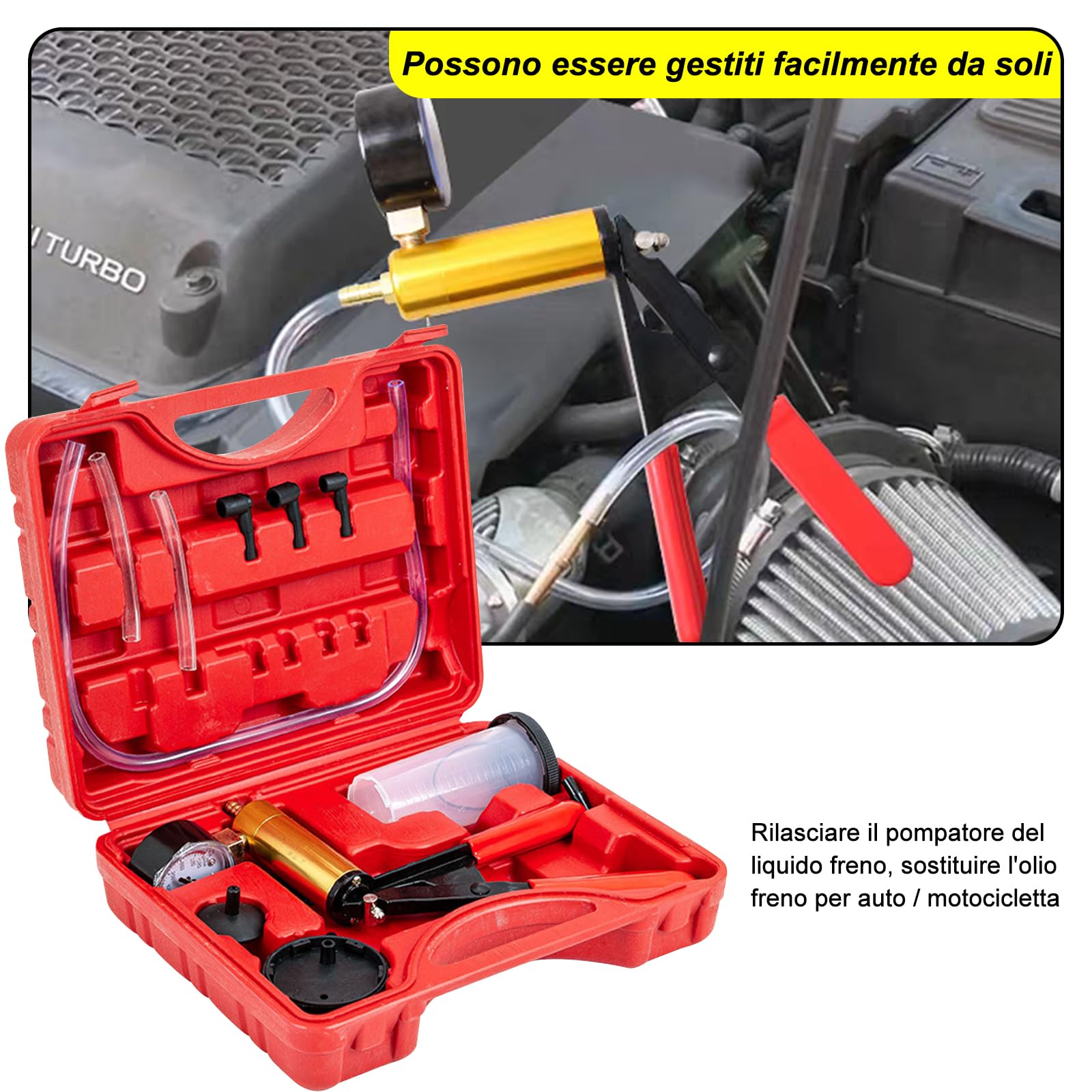 Freni Auto Dispositivo per aspira Liquido Freni Kit,Professionale per Spurgo Liquido Freni Set,Pompa Manuale per Svuotare Facilmente i Freni di Auto e Moto