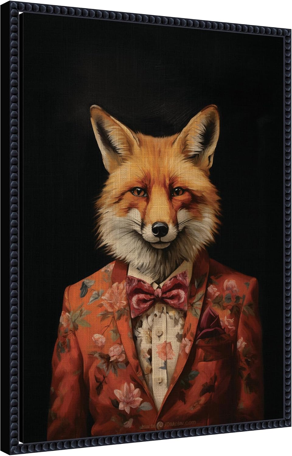Kate and Laurel Framed Canvas Wall Art Print Regal Portrait of a Fox by The Creative Bunch Studio, 18 x 24 Sylvie Beaded Black Frame, Whimsical, Animal Art for Wall Decor