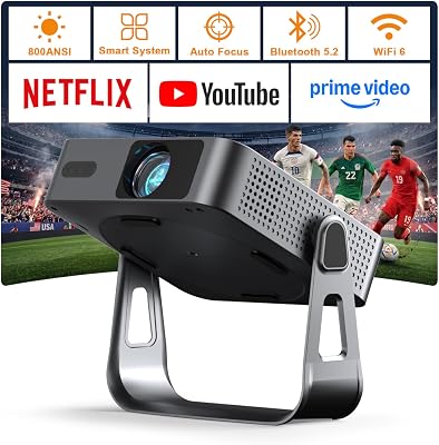 Smart Beamer【800ANSI ＆ Offizielle App】 Mini Projektor mit Autofokus ＆ Trapezkorrektur, VOPLLS 1080P Full HD WiFi6 Bluetooth Beamer 4K Heimkino/Outdoor Klein Projector für Handy (Schwarz)