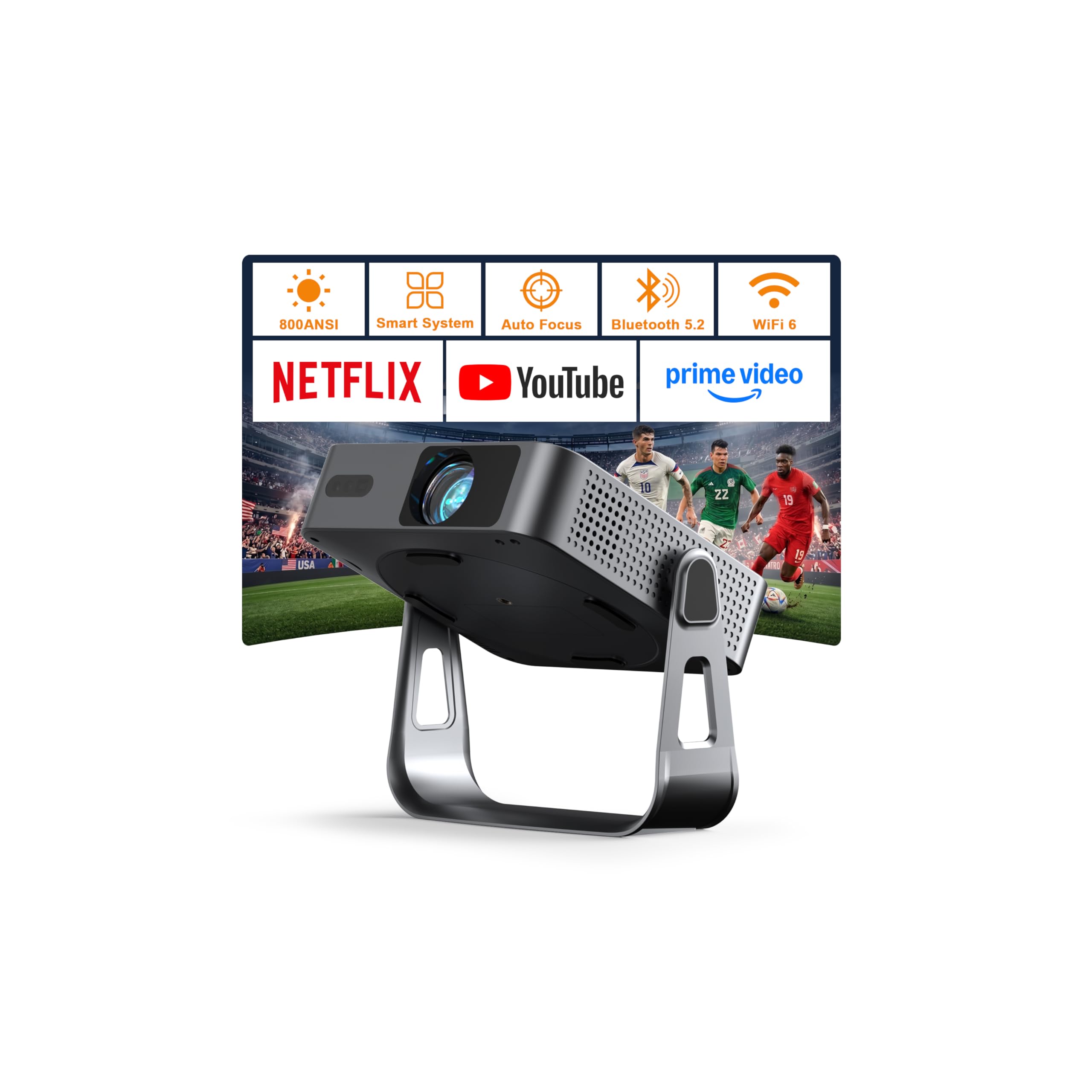 Mini Beamer【Autofokus/Trapezkorrektur】 Projektor 1080P Full HD 20000L WiFi6 Bluetooth 4K Unterstützt, VOPLLS Beamer Klein Heimkino 360° Drehbar Projector für Handy