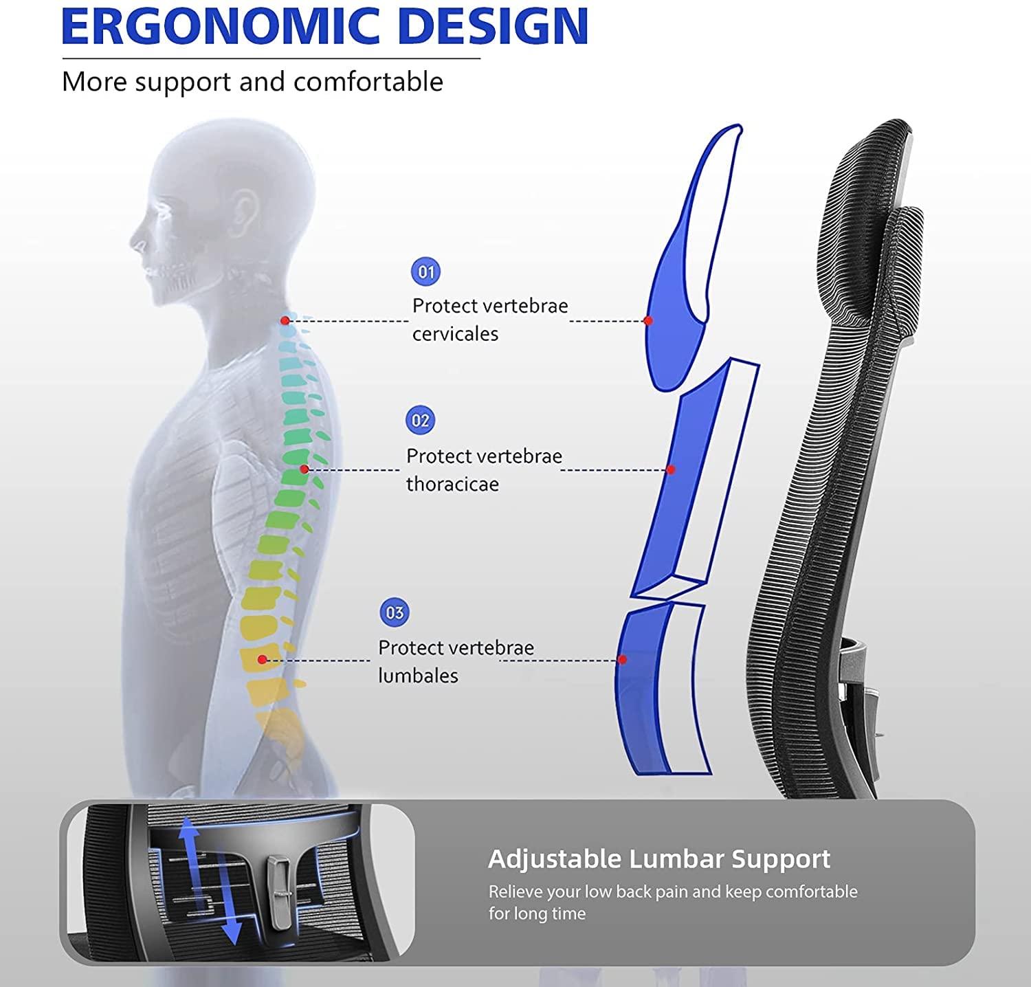 Ergonomic Office Chair Computer Desk Chairs - Mesh Home Office Desk Chairs with Lumbar Support & 3D Adjustable Armrests (High Back)