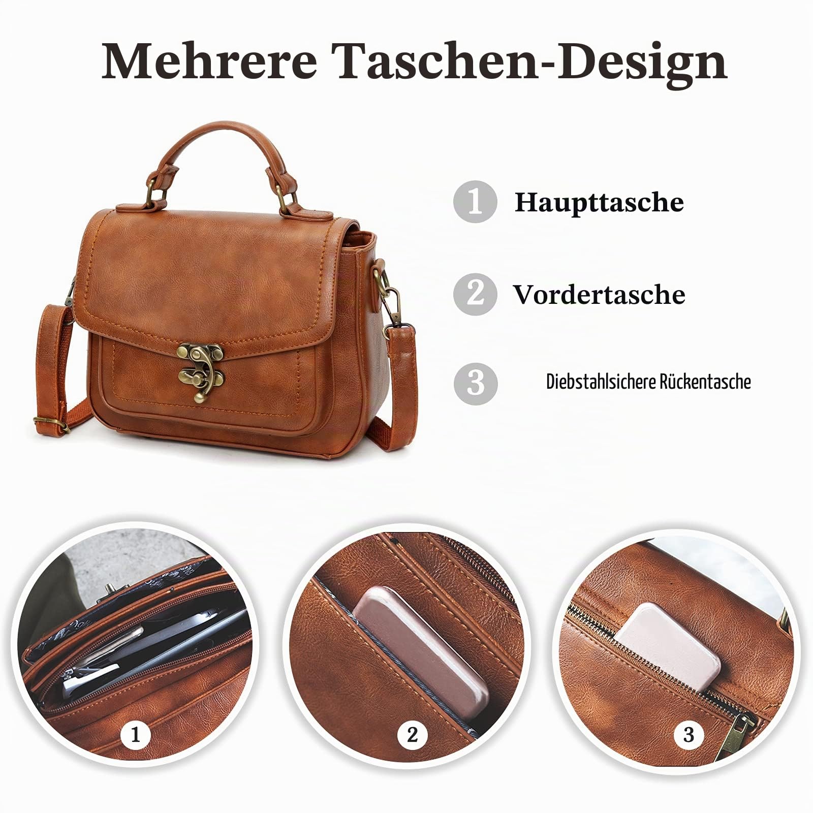 Umhängetasche Damen Schultertasche Retro Handtasche Schulterbeutel für Reise Dating Einkaufen Täglicher Gebrauch Schwarz