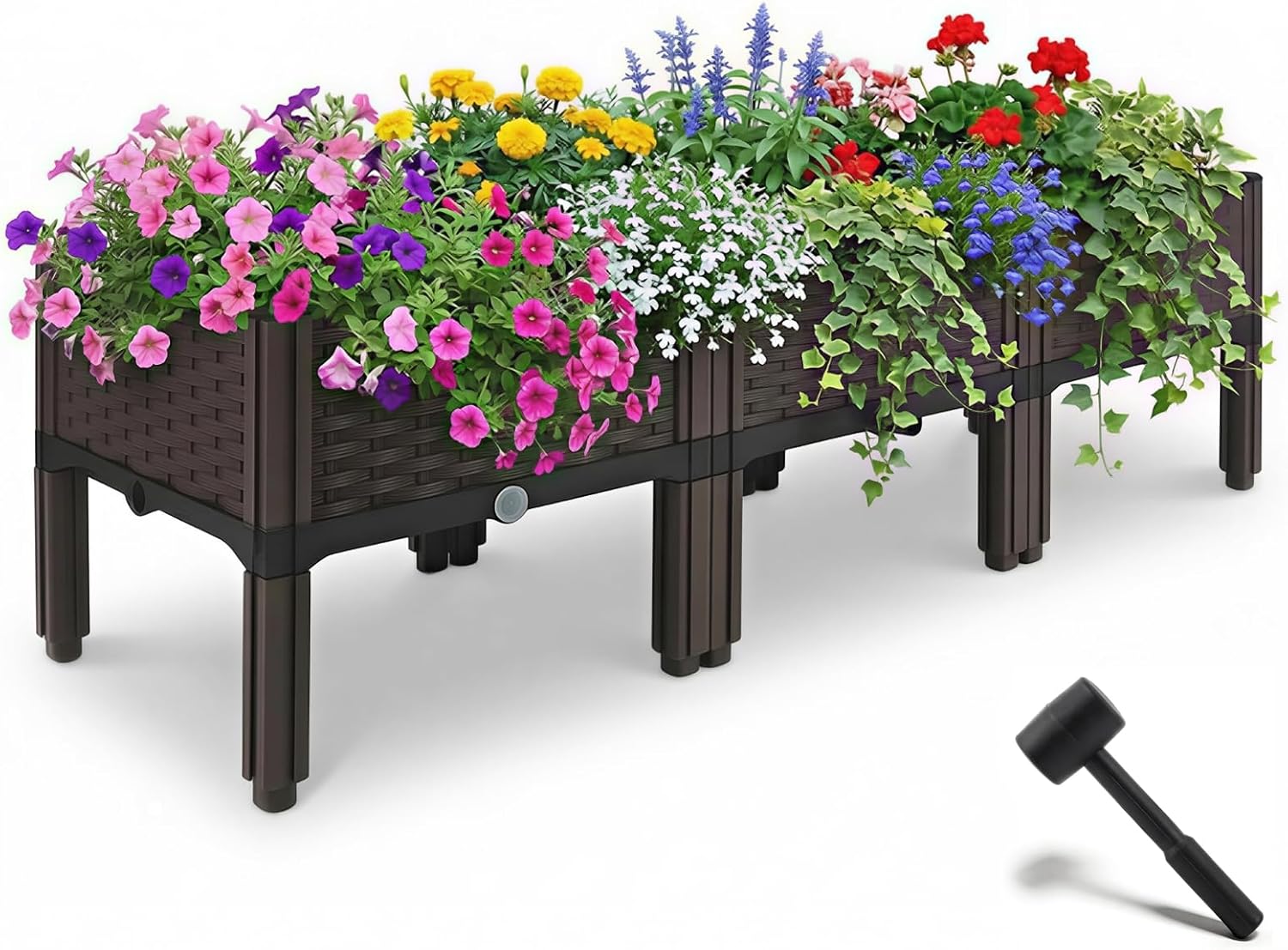 3Pcs Plastic Raised Garden Bed,46.8"×15.6"×14.4" Elevated Wicker Planter Box with Self-Watering System, Plants Garden Boxes with Legs for Growing Fresh Vegetables,Fruit,Flowers and Herbs