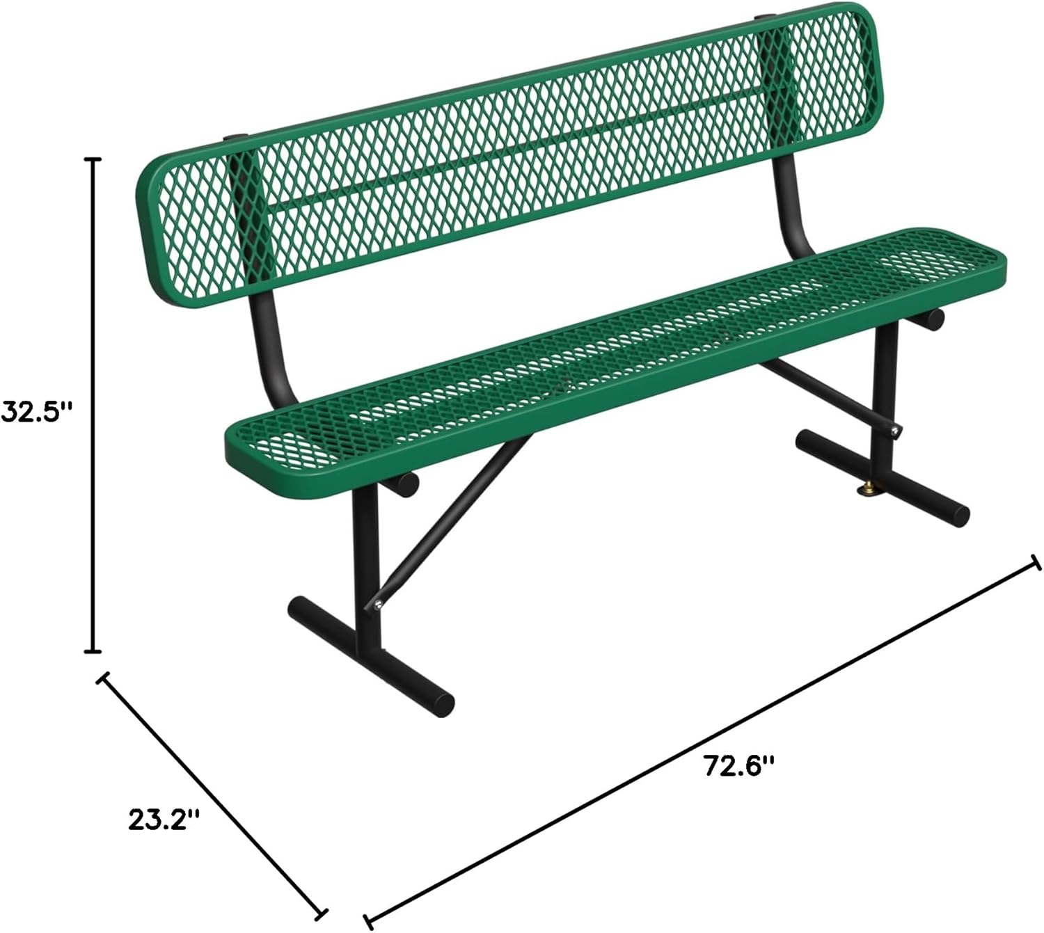 Heavy Duty Park Bench with Back Portable Frame, Outdoor Steel Bench with Backrest, Outdoor Park Bench Expanded Metal Mesh Bench for Lawn, Park, Deck, Garden, Patio, Porch, Black (Green, 6FT)