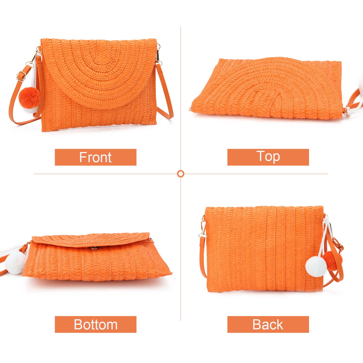 Sac à main d'embrayage de soirée en paille pour femme Sac à main de plage d'été Sac d'enveloppe tissé en paille