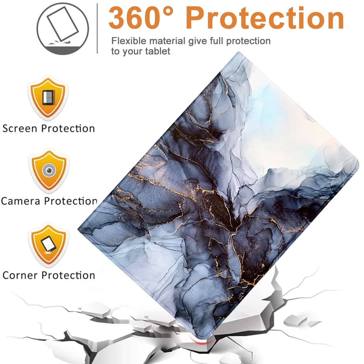 Yoedge Custodia In Pelle PU Con Flip E Supporto Per IPad 9.7 Pollici 6° E 5° Gen (2018/2017), Soft TPU Interno, Fantasia Marmo