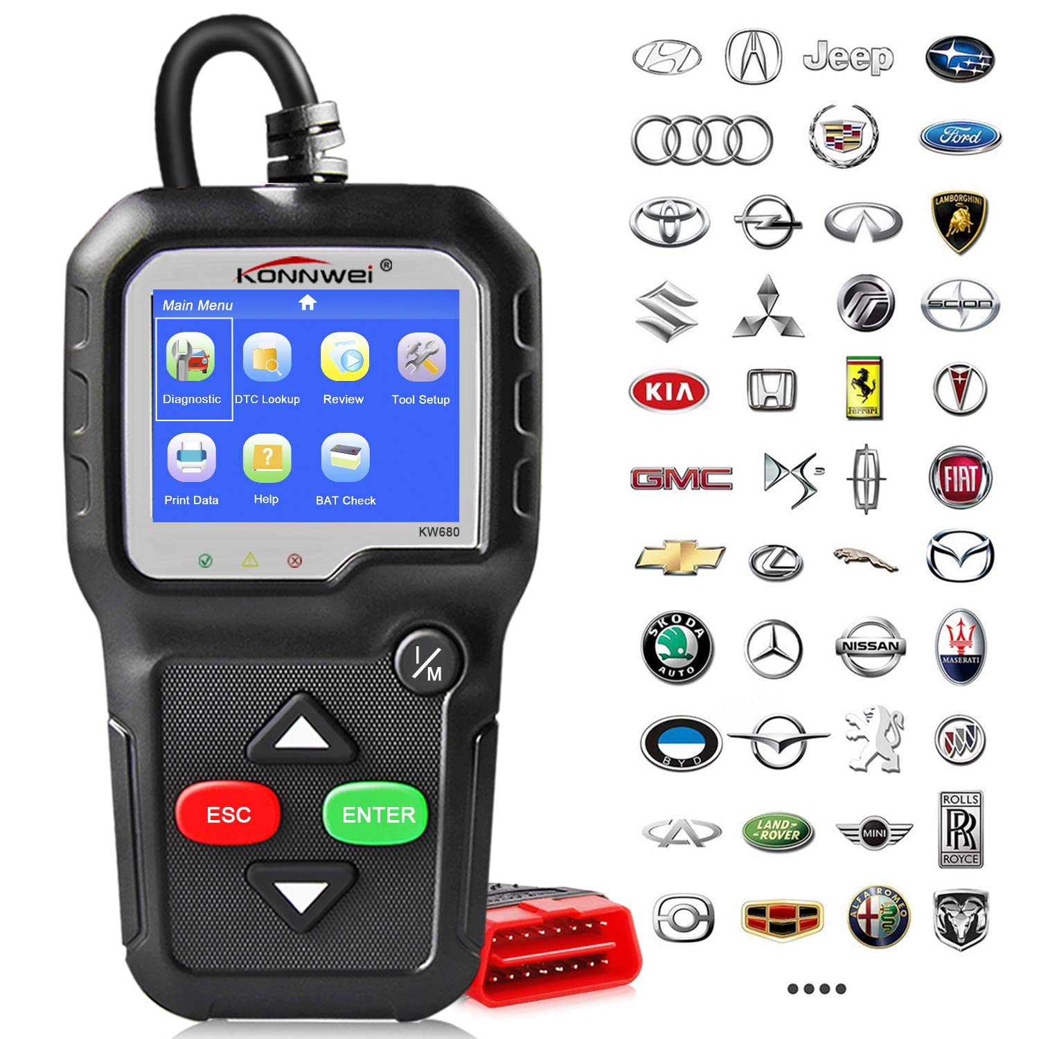 KONNWEI OBD2 Scanner Car Code Reader KW680 Enhanced Check Engine Light Scan Tool OBD II Scanner for 