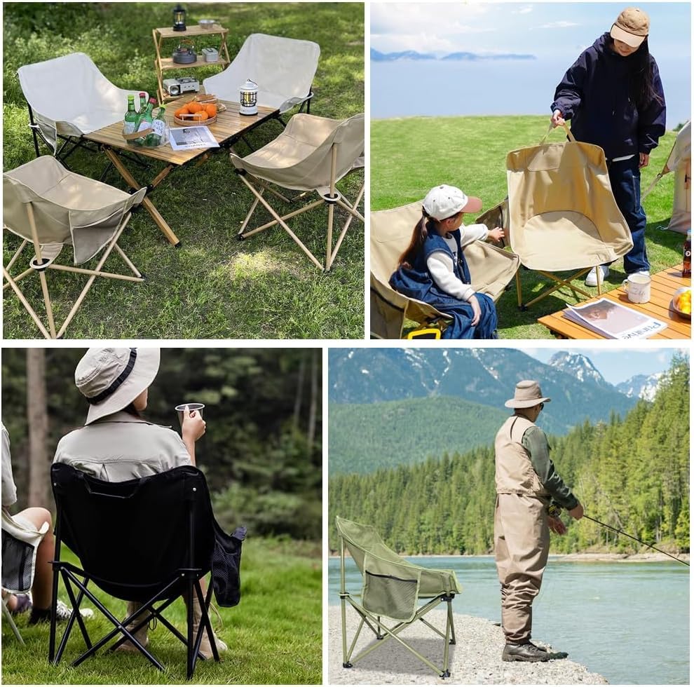 Image of Garden Art Camping GAFCK1491-2 Folding Chair with Carry Bag | Lightweight Portable Outdoor Chair | Garden Picnic Travel Seating (Beige, Oversized)