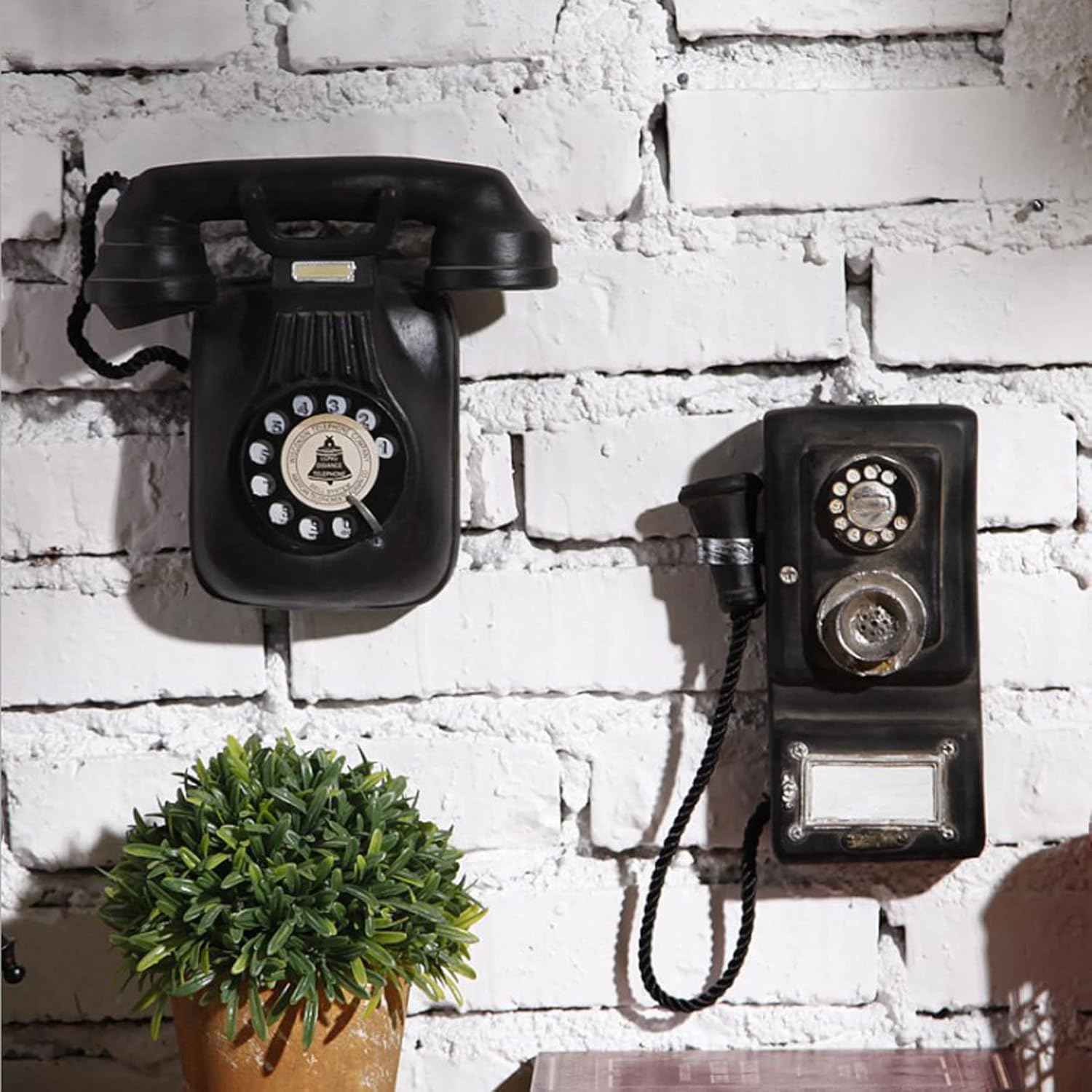Fixed Phone Old Retro Button Push Phone Fixed Classic Resin Wired Phone Ornament Accessories for Home Office