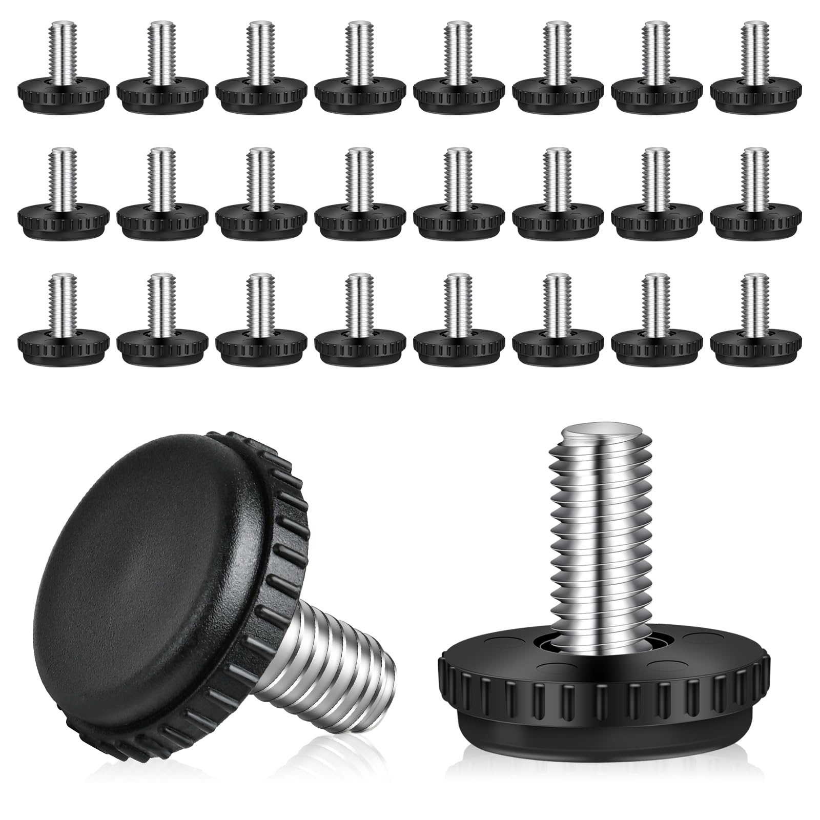 24 Pcs Heavy Duty Black ABS Plastic & 304 Stainless Steel Round Furniture Levelers, 5/16-18 Inch Thread, Floor Protection, Suitable for Tables, Cabinets, Chairs & More