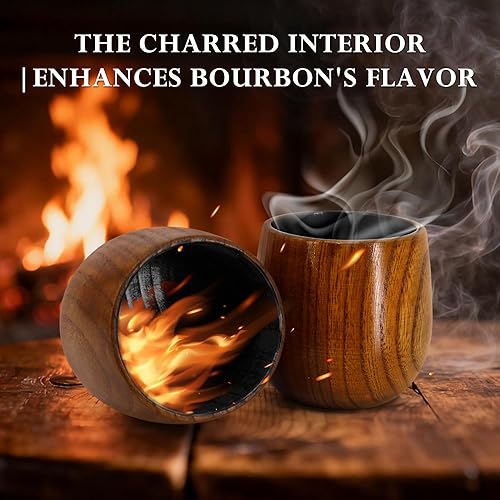 Miniatura 4 de Vaso de madera carbonizada de bourbon  Regalos únicos de whisky para hombres, papá, hermano, vaso antiguo de interior quemado de 10 onzas  Vasos de