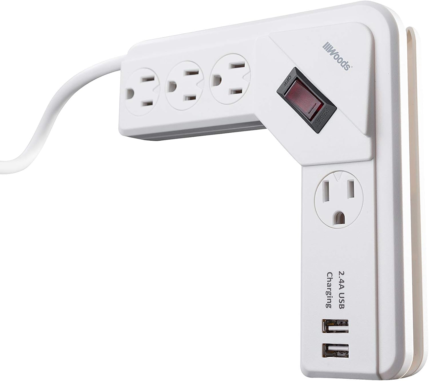 ❤ Crаzу Dеаlѕ Woods 41379 L-Shaped Surge Protector with 4 Outlets, 2 USB Ports, 490J of Protection, 4 Foot Cord, White