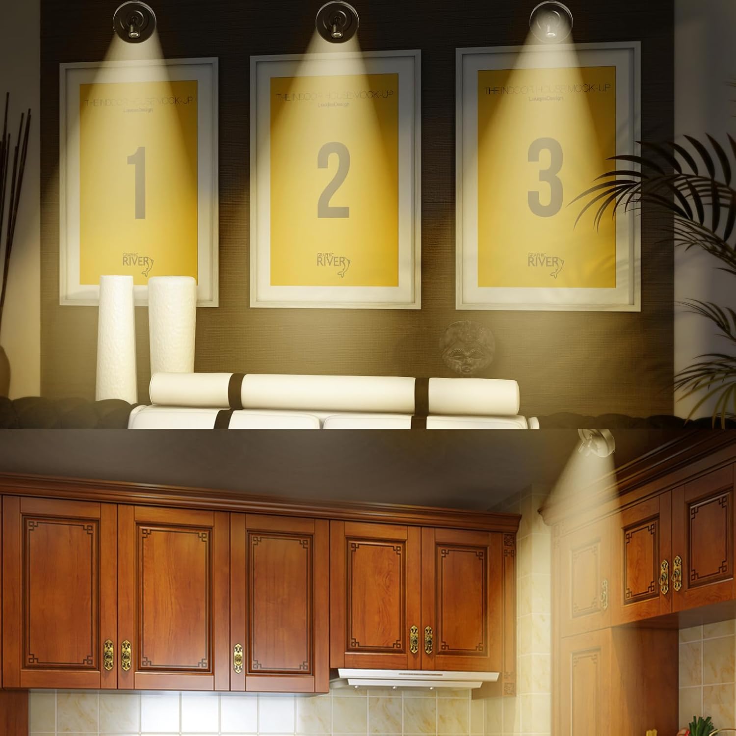 4-Pack Wireless LED Spotlight Battery Operated Picture Lights, Puck Lights with 2 Remote, Dimmable Stick Spotlights with Timmer for Wall Display Painting Dartboard Artwork Accent Closet