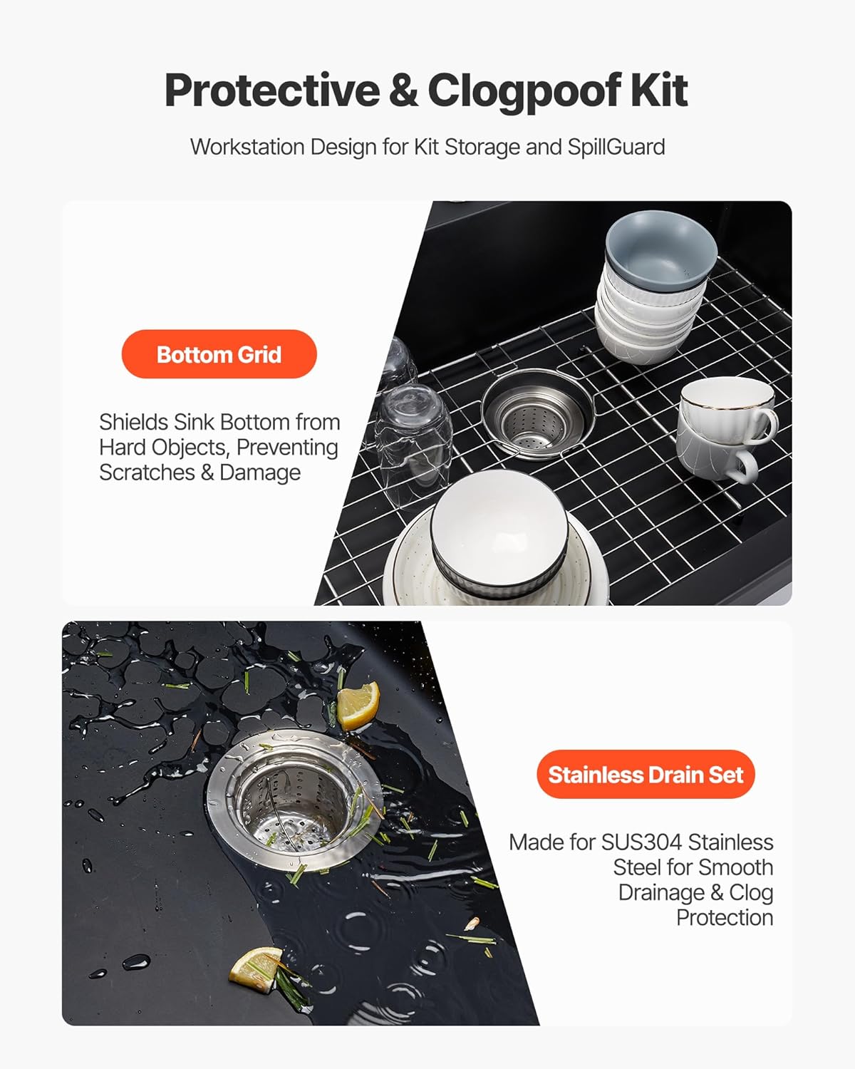 VEVOR 33 inch Kitchen Sink Workstation, Top Mount Granite Sinks, Drop-In Single Bowl Farmhouse Basin with Multiple Accessories, Household Dishwasher Sinks (22"D x 25"W x 10"H)