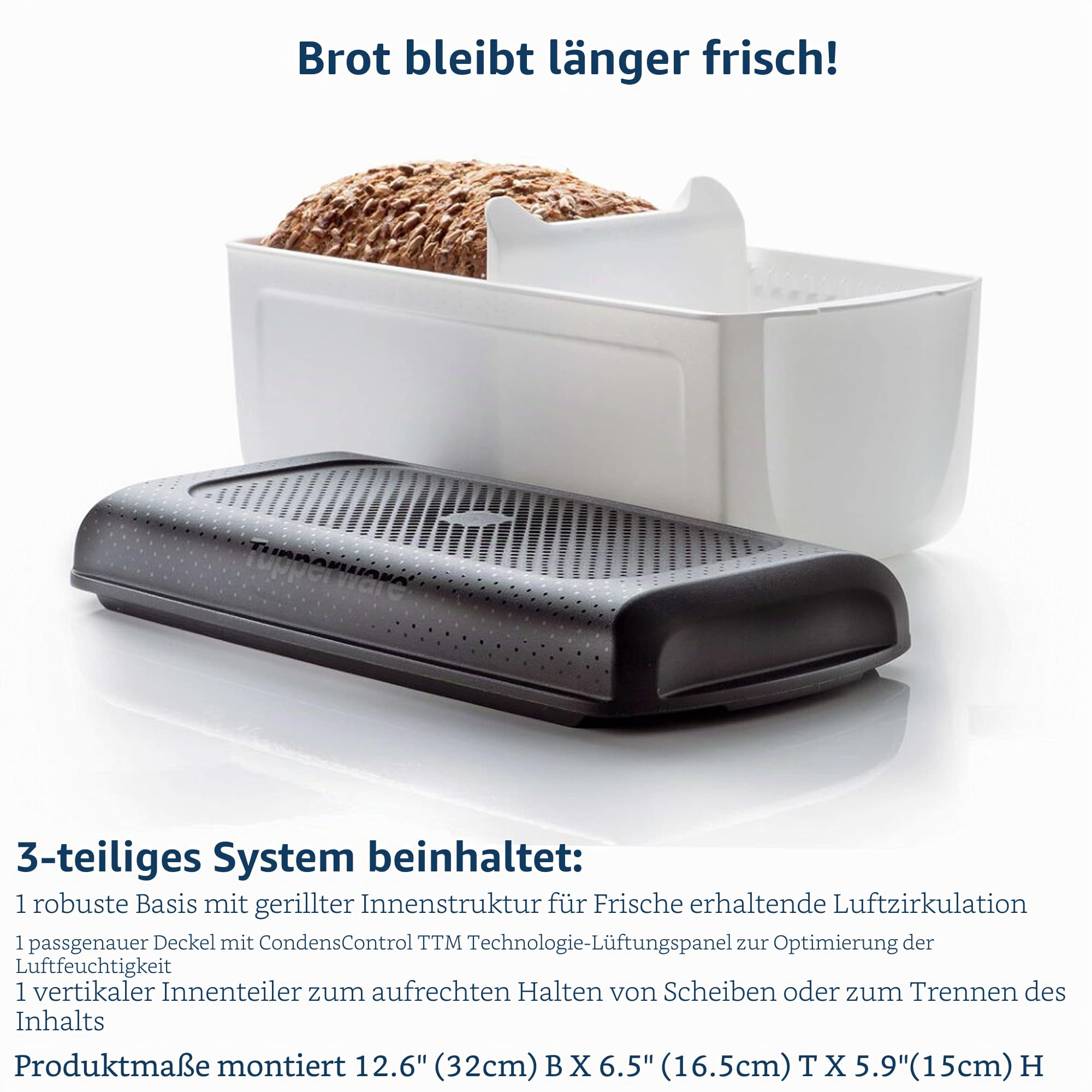 Tupperware Brotbehälter und Brotkasten für Brot, Gebäck, Bagels und mehr, CondensControl - Feuchtigkeitsregulierungstechnologie, hält Brot länger frisch - 32,1 x 16,5 x 15,2 cm