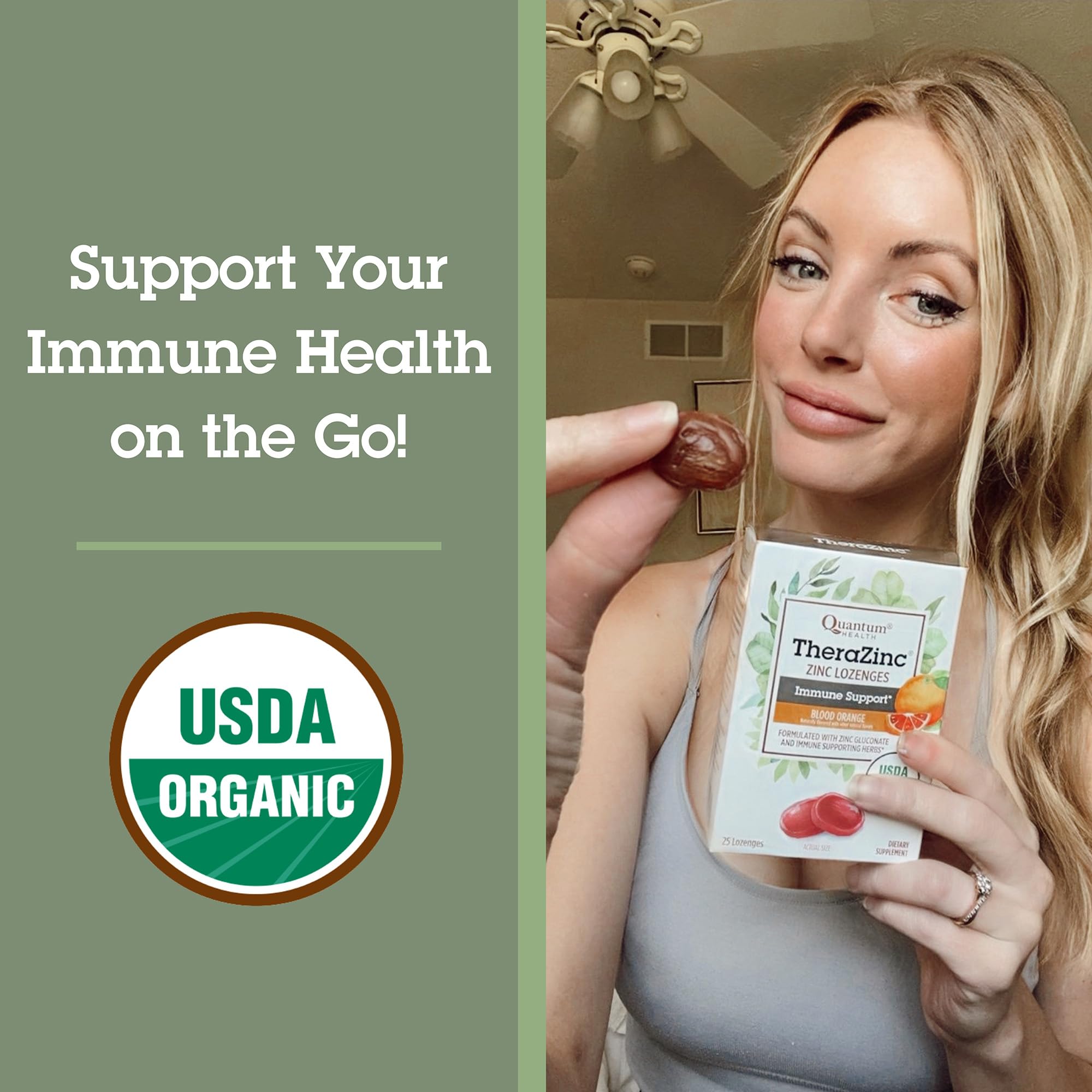 Quantum Health TheraZinc Organic Zinc Lozenges Echinacea & Honey Immune Support for Adults & Kids 12+ Naturally Flavored Blood Orange Fast Relief with No Aftertaste - 25 Count